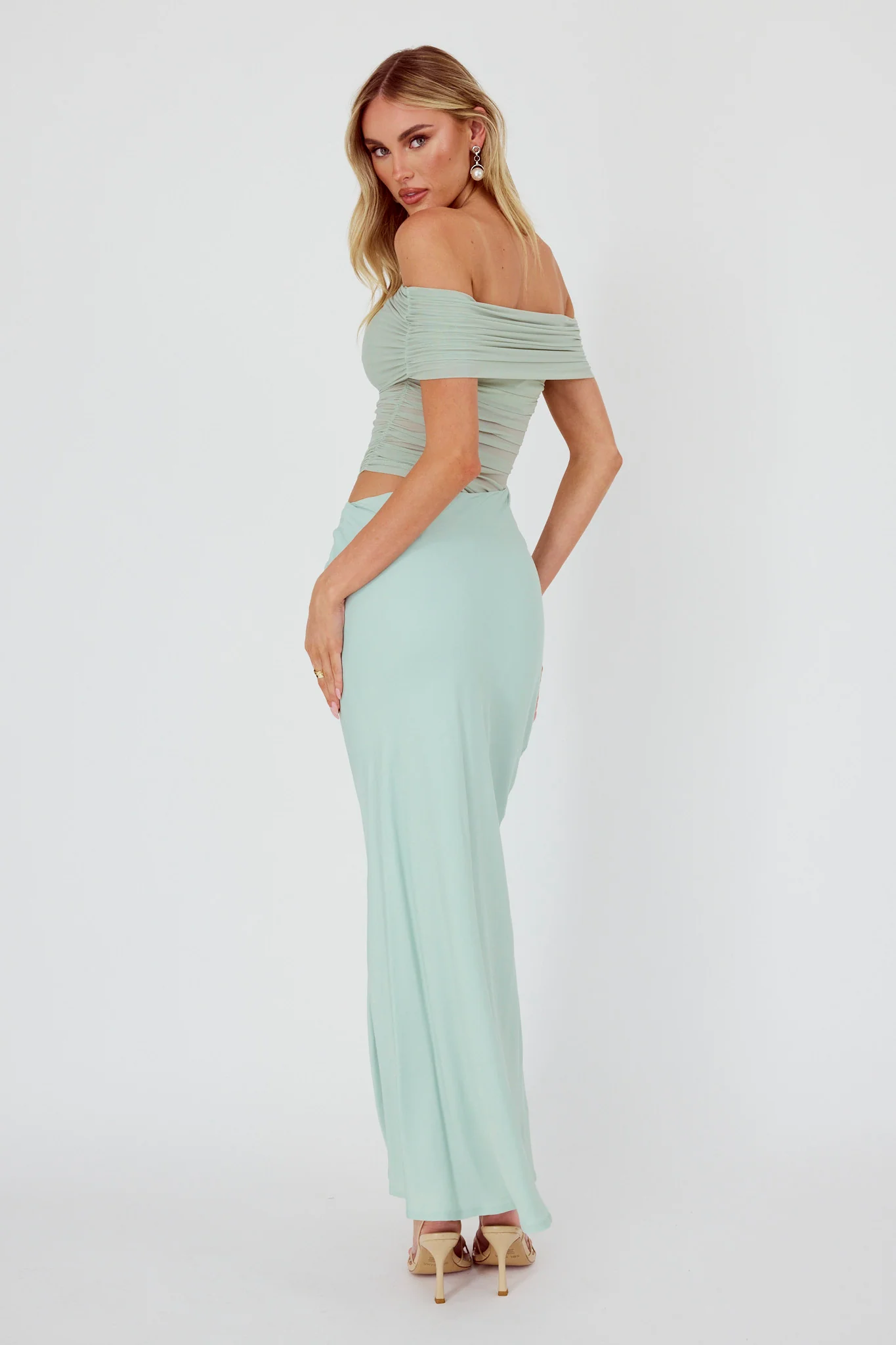 Lorely Off-Shoulder Midi Dress Sage - Seraphlike