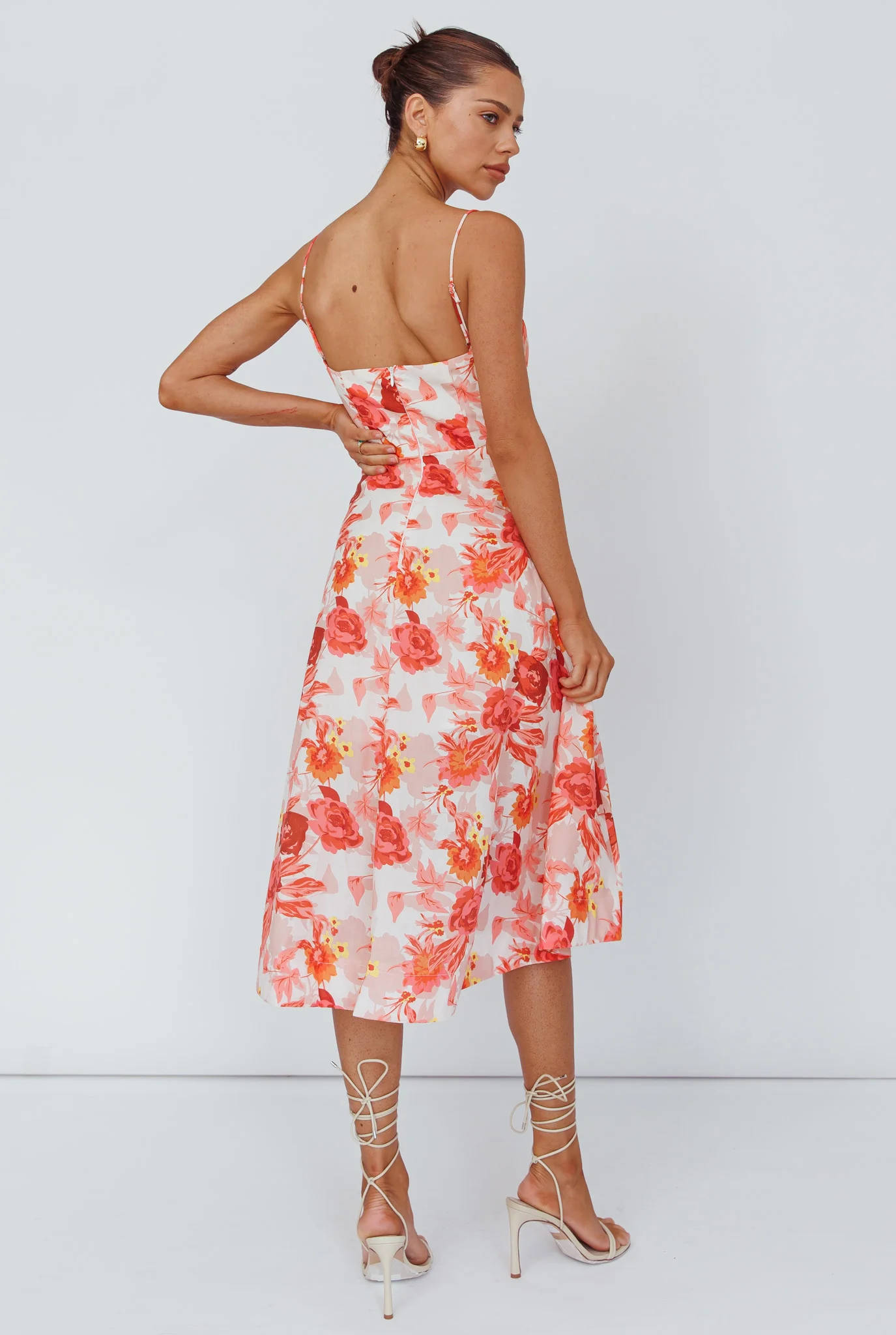 Weekender Spaghetti Strap Midi Dress Floral Peach - Seraphlike