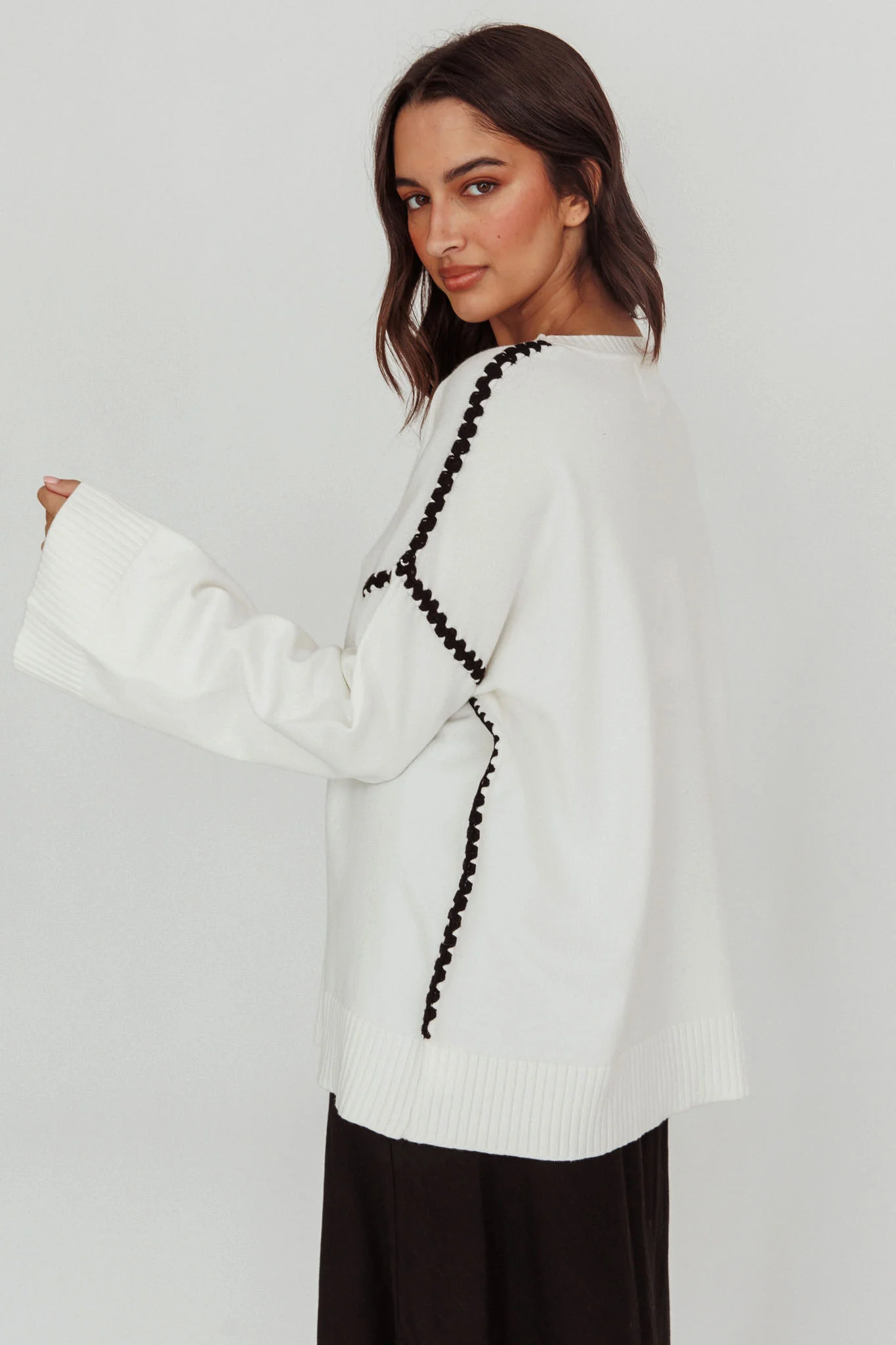 Guardian Contrast Knit Sweater Off White - Seraphlike