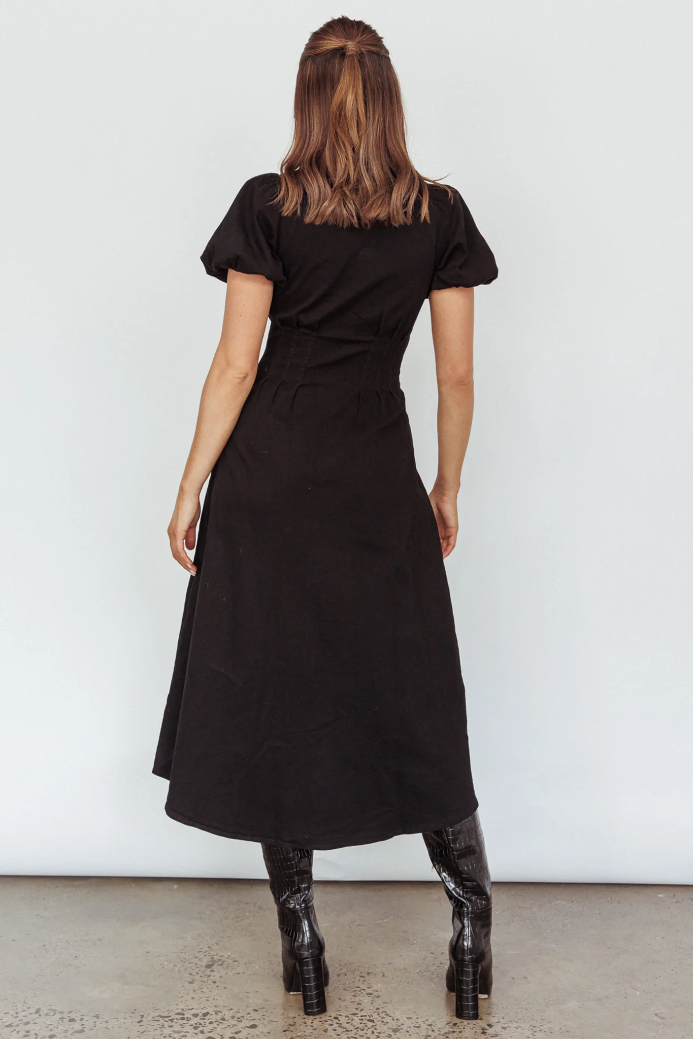 Zurich Pleated Waist Midi Dress Black - Seraphlike