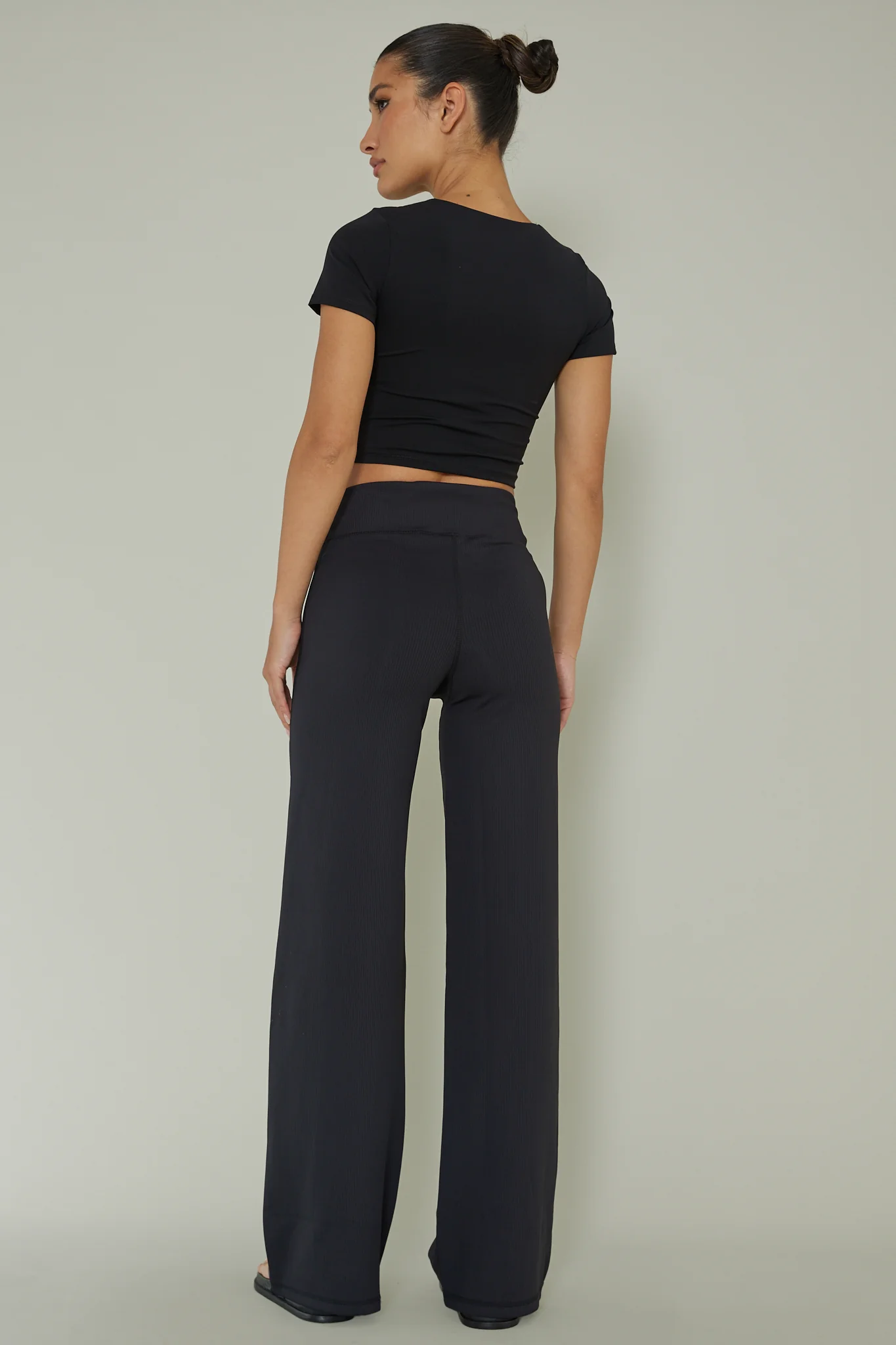Your Power Ribbed Wide Leg Pants Black - Seraphlike
