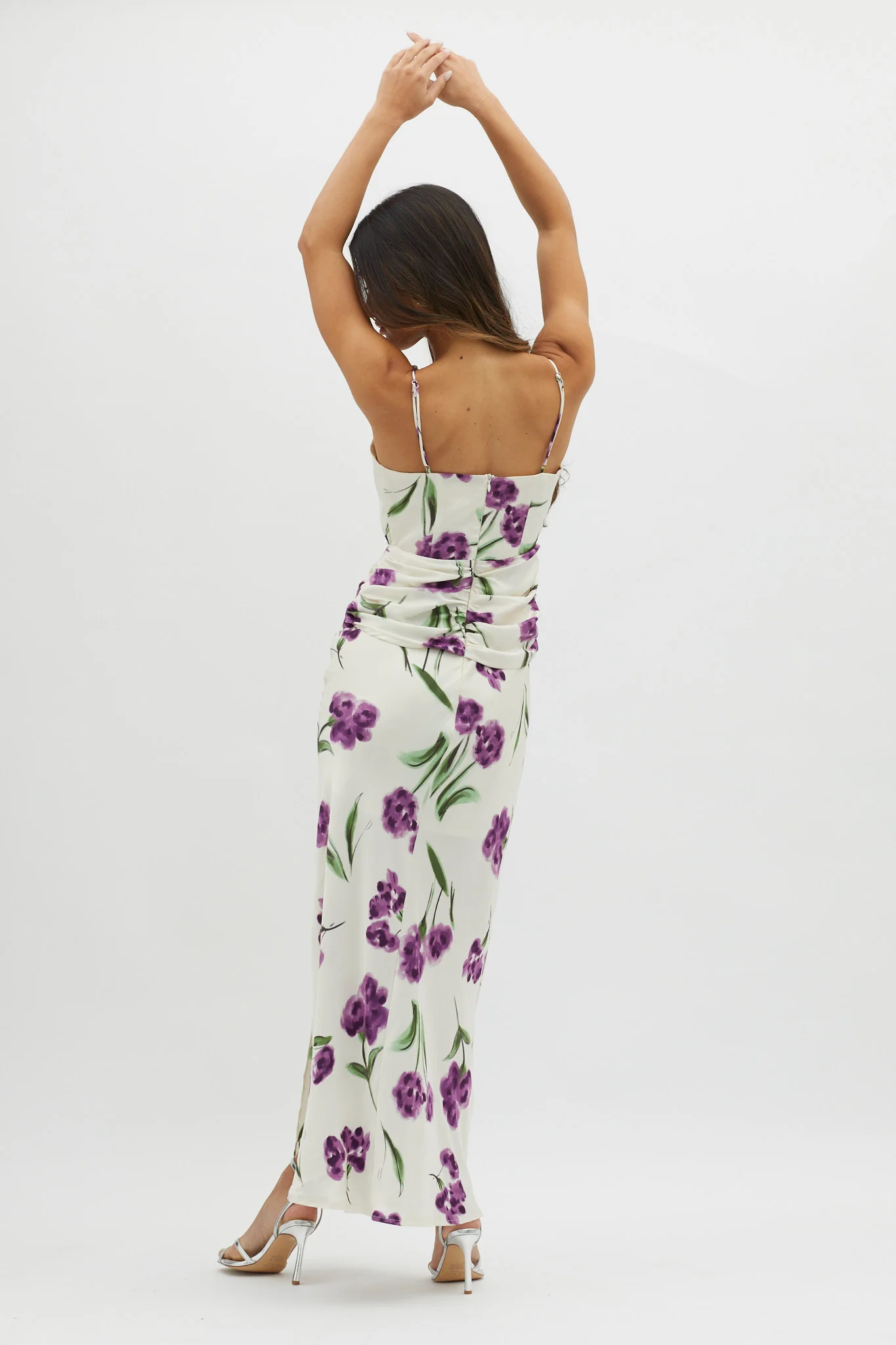 Corinna Tied Waist Split Dress Floral Purple - Seraphlike