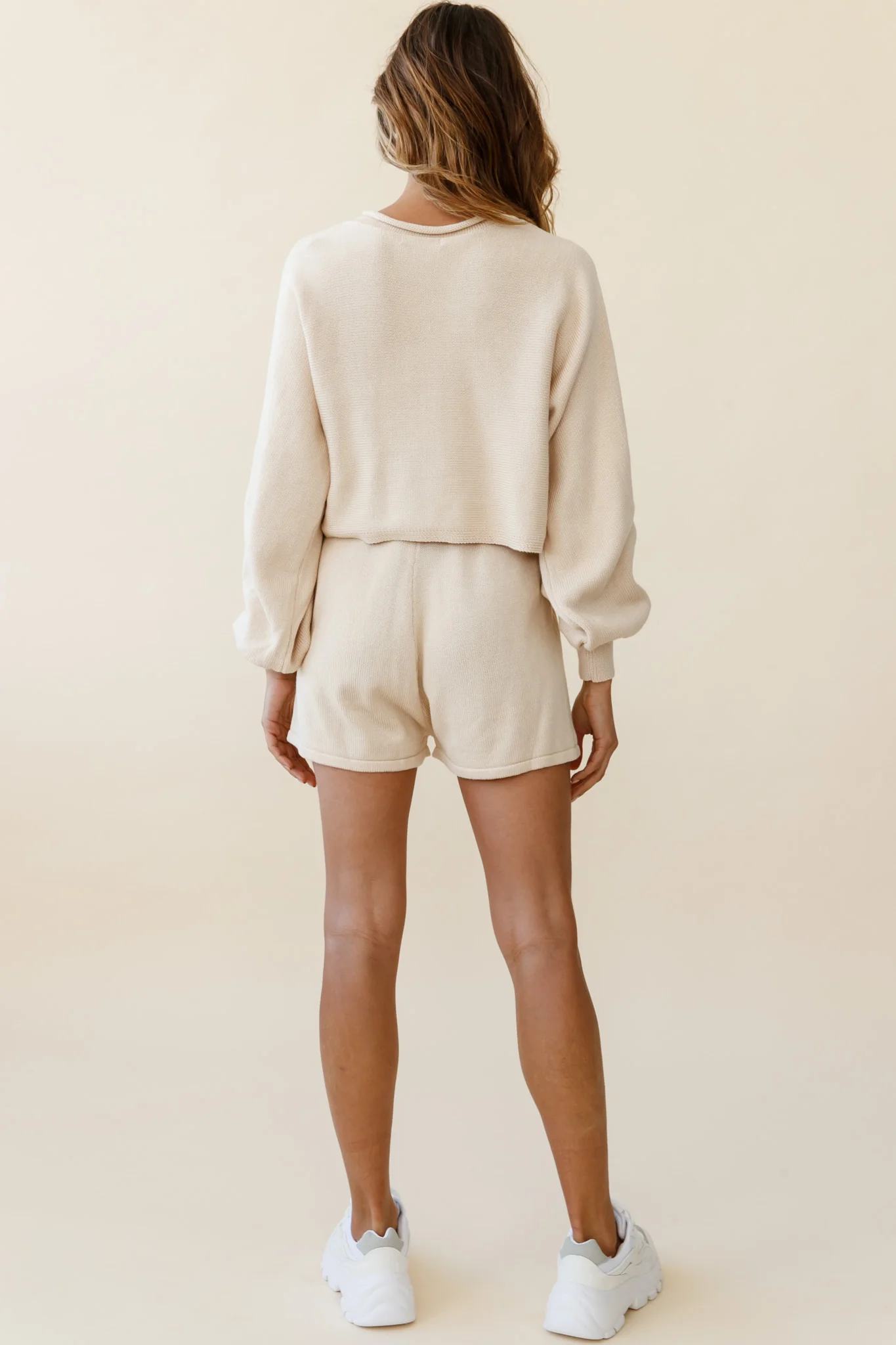 Easy Breezy Long Sleeve Midi Sweater Beige - Seraphlike