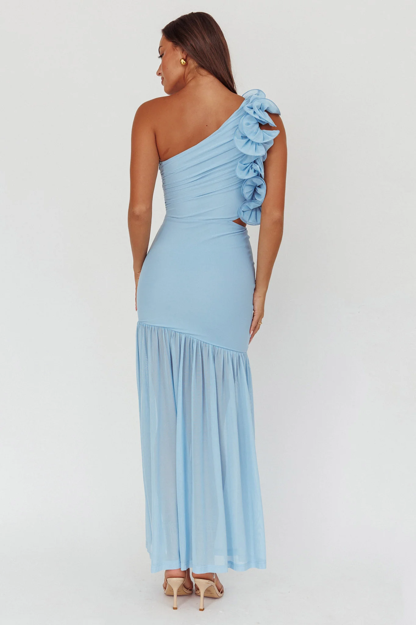Deanna One-Shoulder Sheer Hem Maxi Dress Blue - Seraphlike
