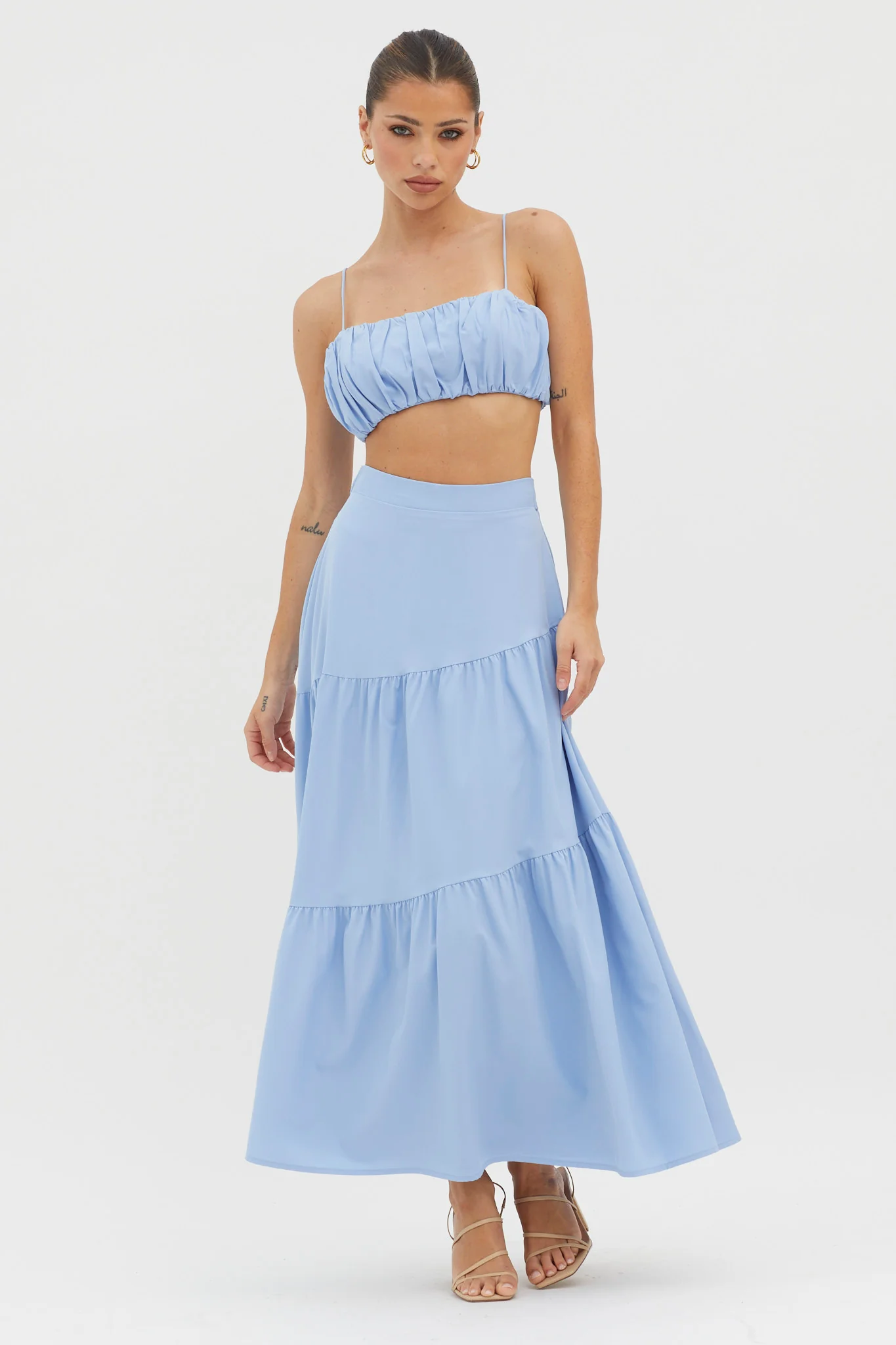 Bondi Waist Tie Maxi Skirt Blue - Seraphlike