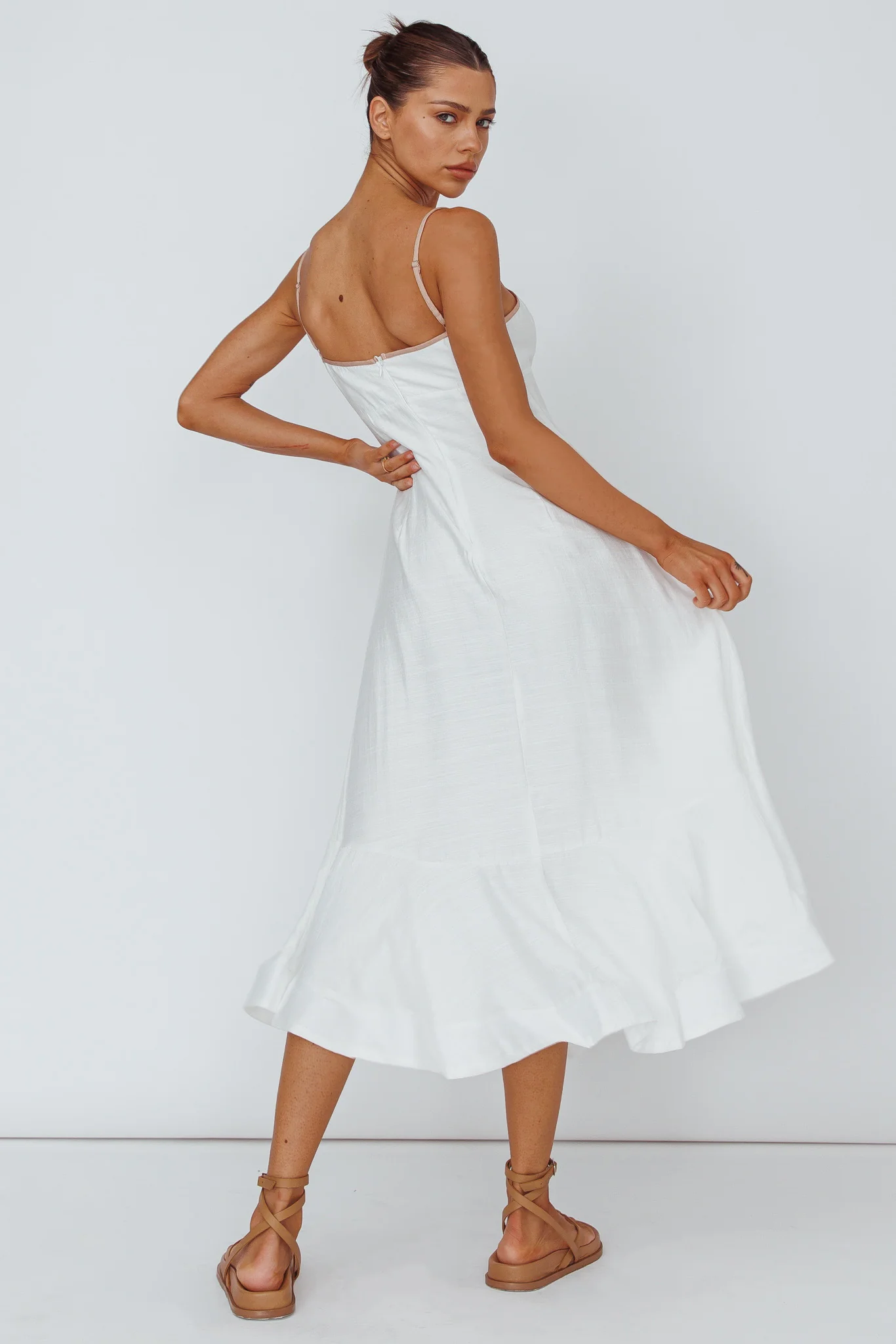 Noni Cami Strap Swing Midi Dress White - Seraphlike
