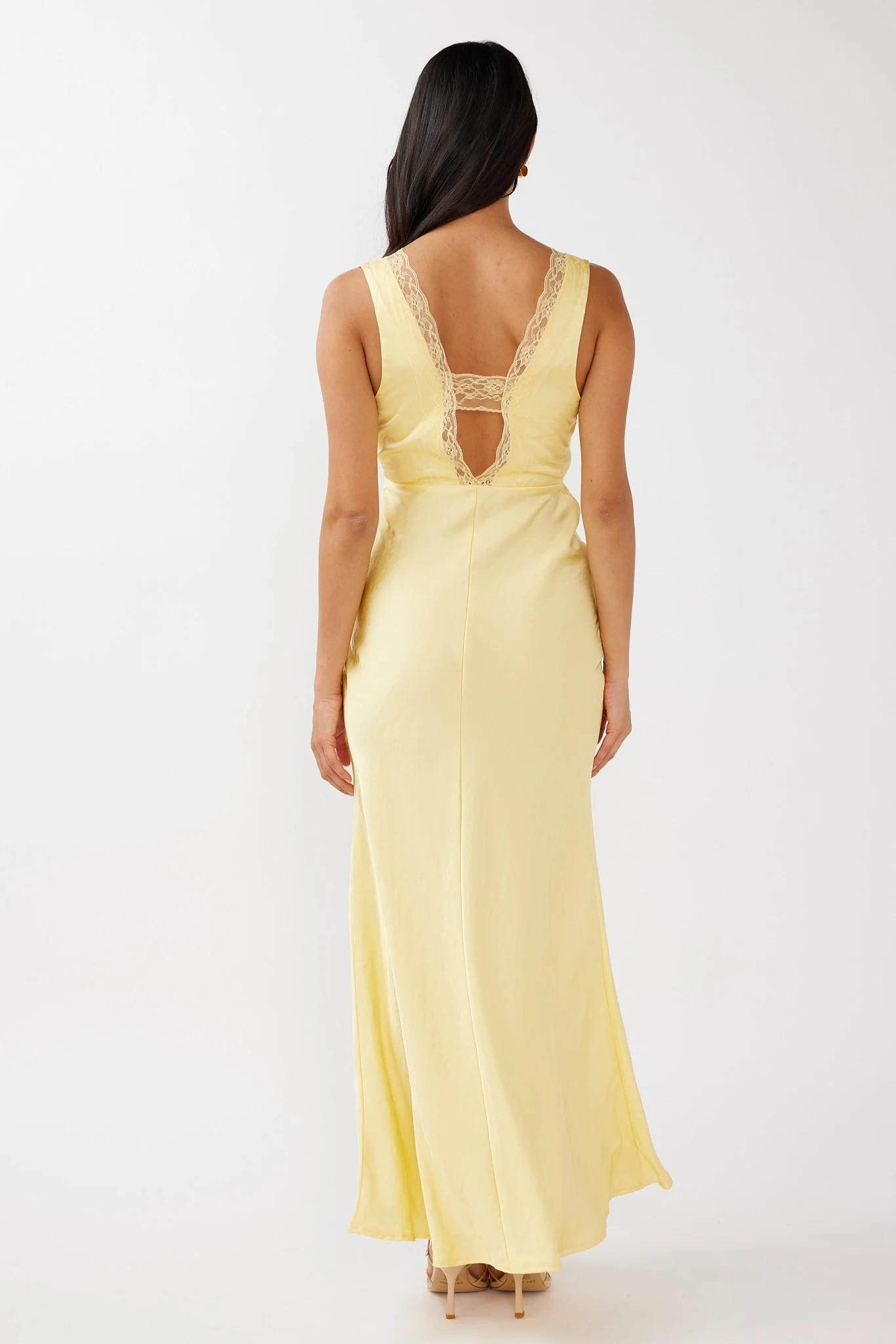 Ivonne Lace Trim V-Neck Maxi Dress Yellow - Seraphlike