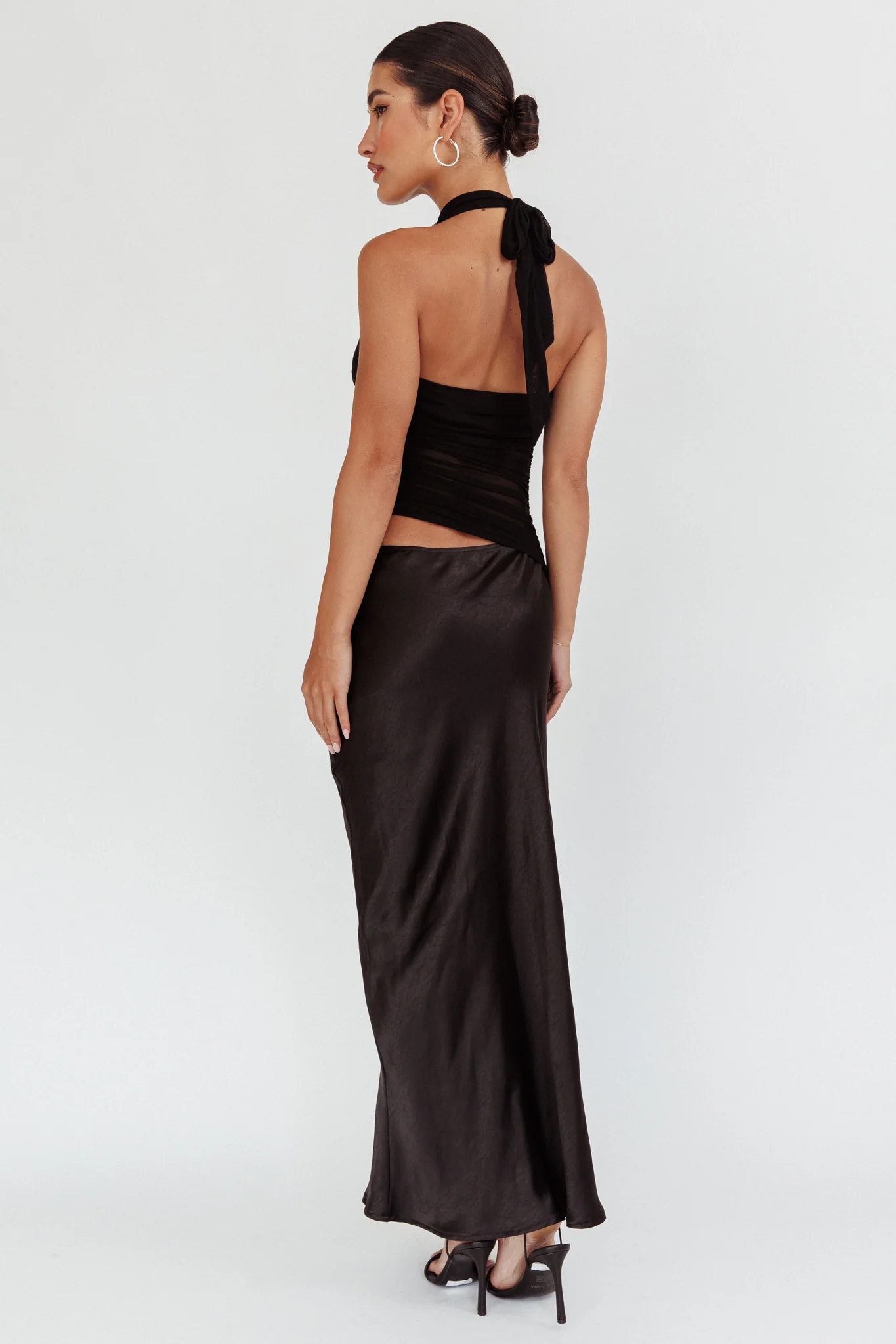 Lorely Ruched Bodice Halterneck Maxi Dress Black - Seraphlike