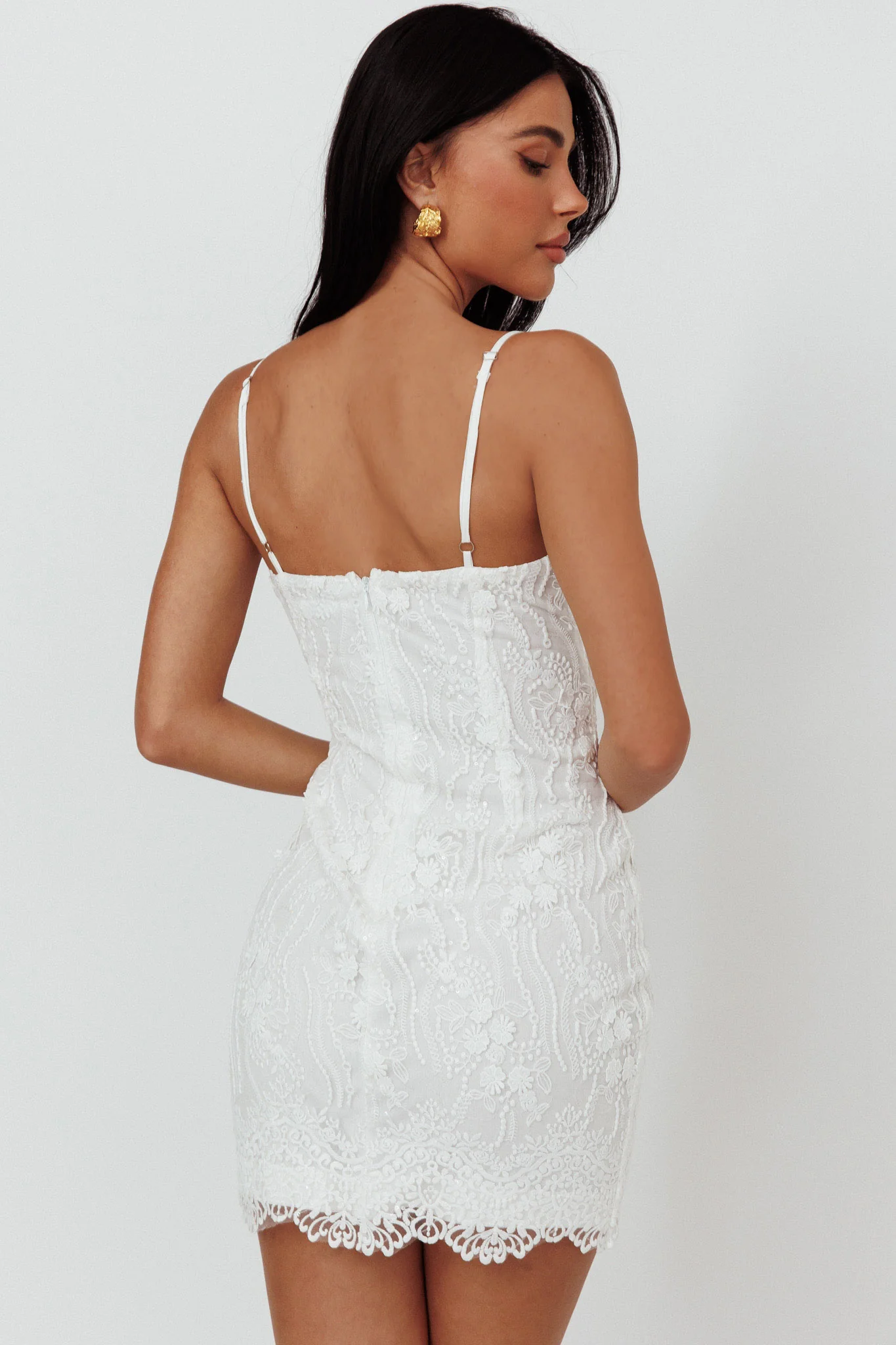 Denise Lace & Sequin Mini Dress White - Seraphlike