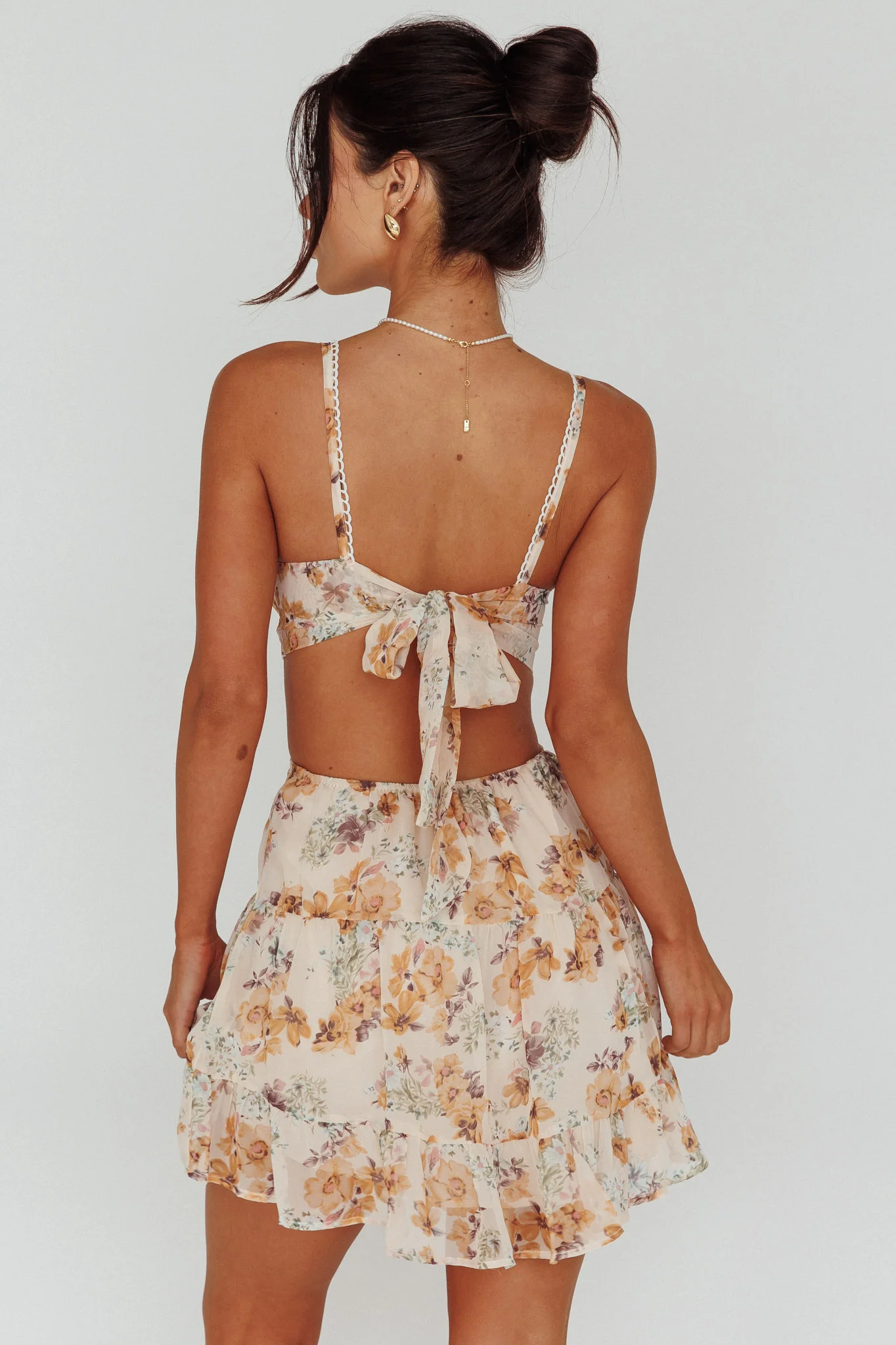 In The Now Sweetheart Tied Back Mini Dress Beige - Seraphlike