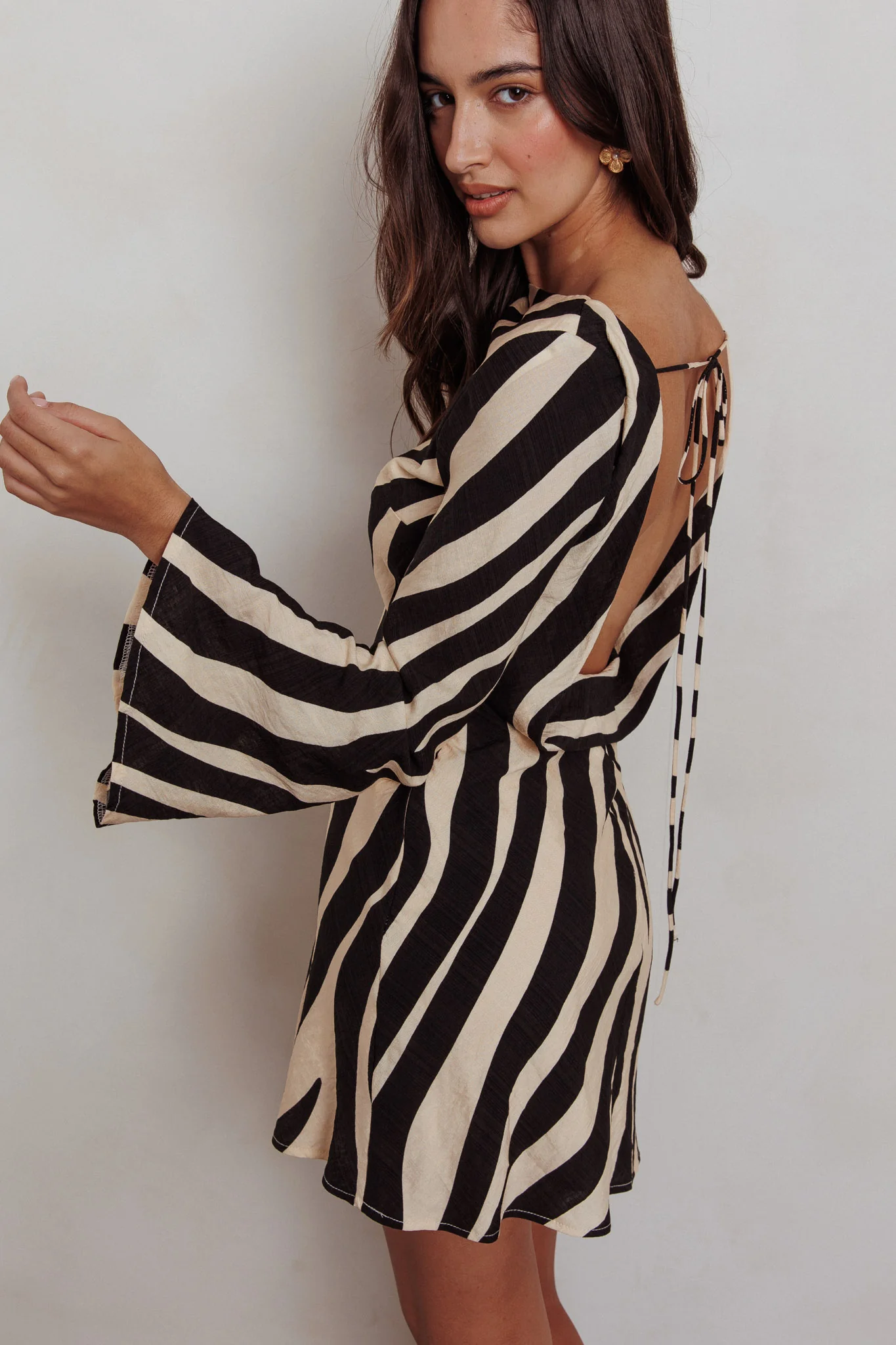 Thriller Long Sleeve Backless Mini Dress Zebra - Seraphlike