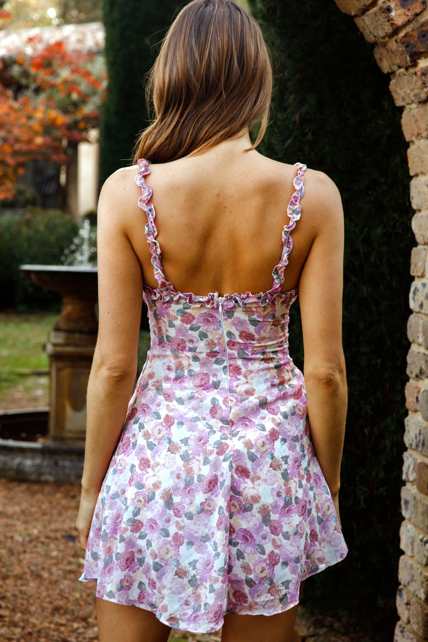 Baby Girl Gathered Bust Frill Strap Sun Dress Floral Print Lilac - Seraphlike