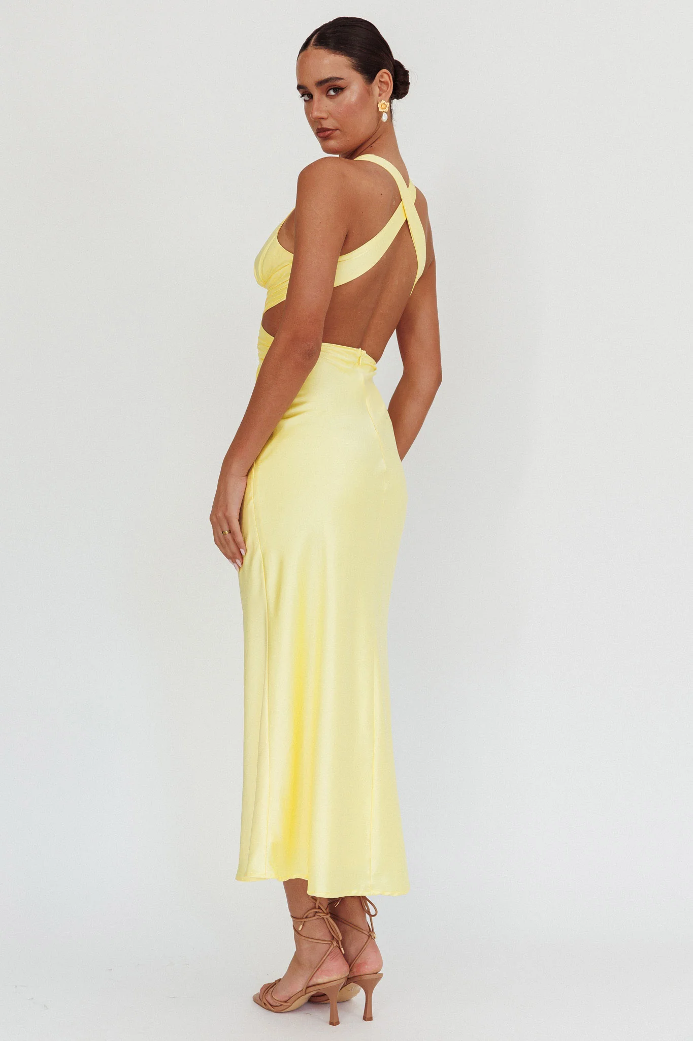 On And On Crossover Cut-Out Maxi Dress Lemon - Seraphlike