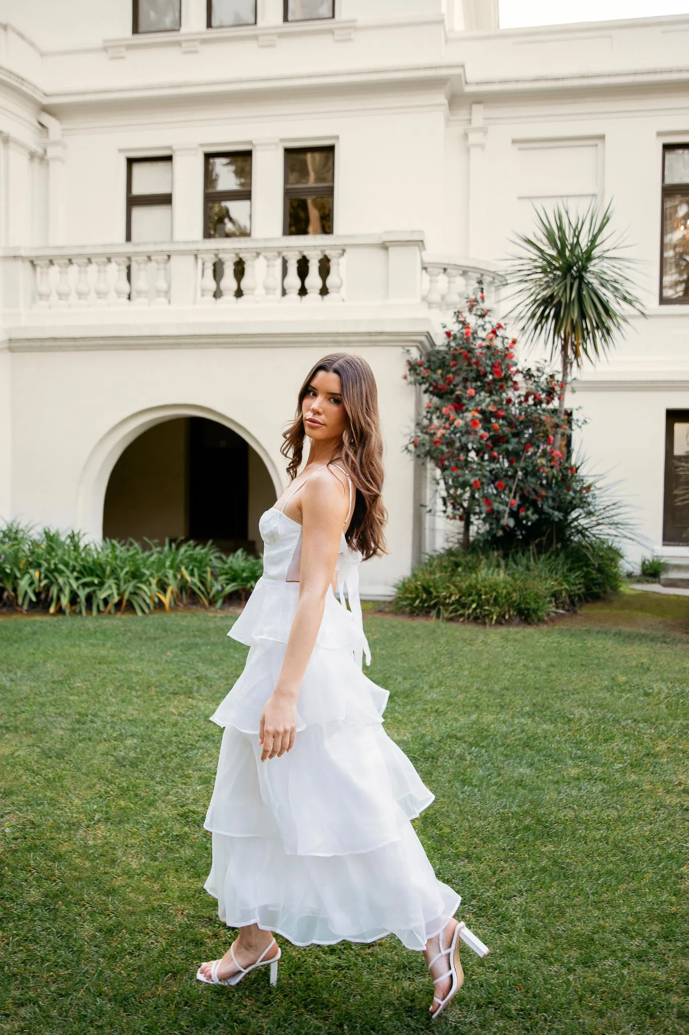 Provence Bloom Tiered Midi Dress White - Seraphlike