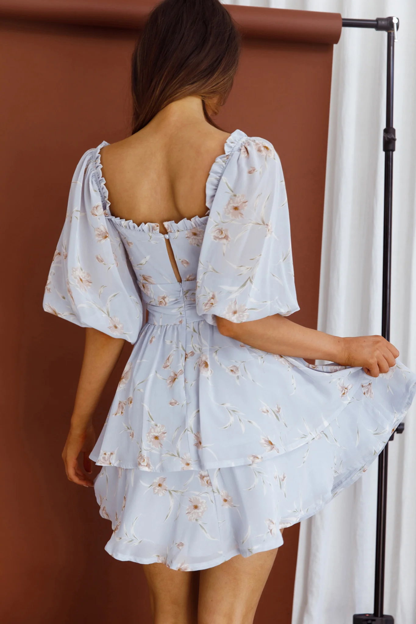 Forever Bloom Off-Shoulder Mini Dress Floral Blue - Seraphlike