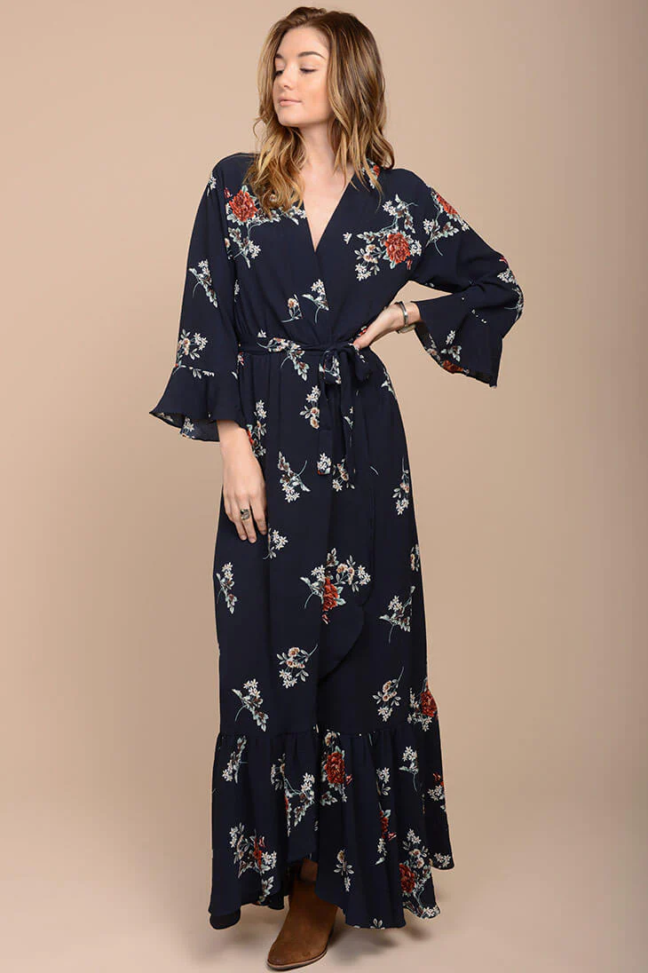 Alice Floral Maxi Dress Navy - Seraphlike