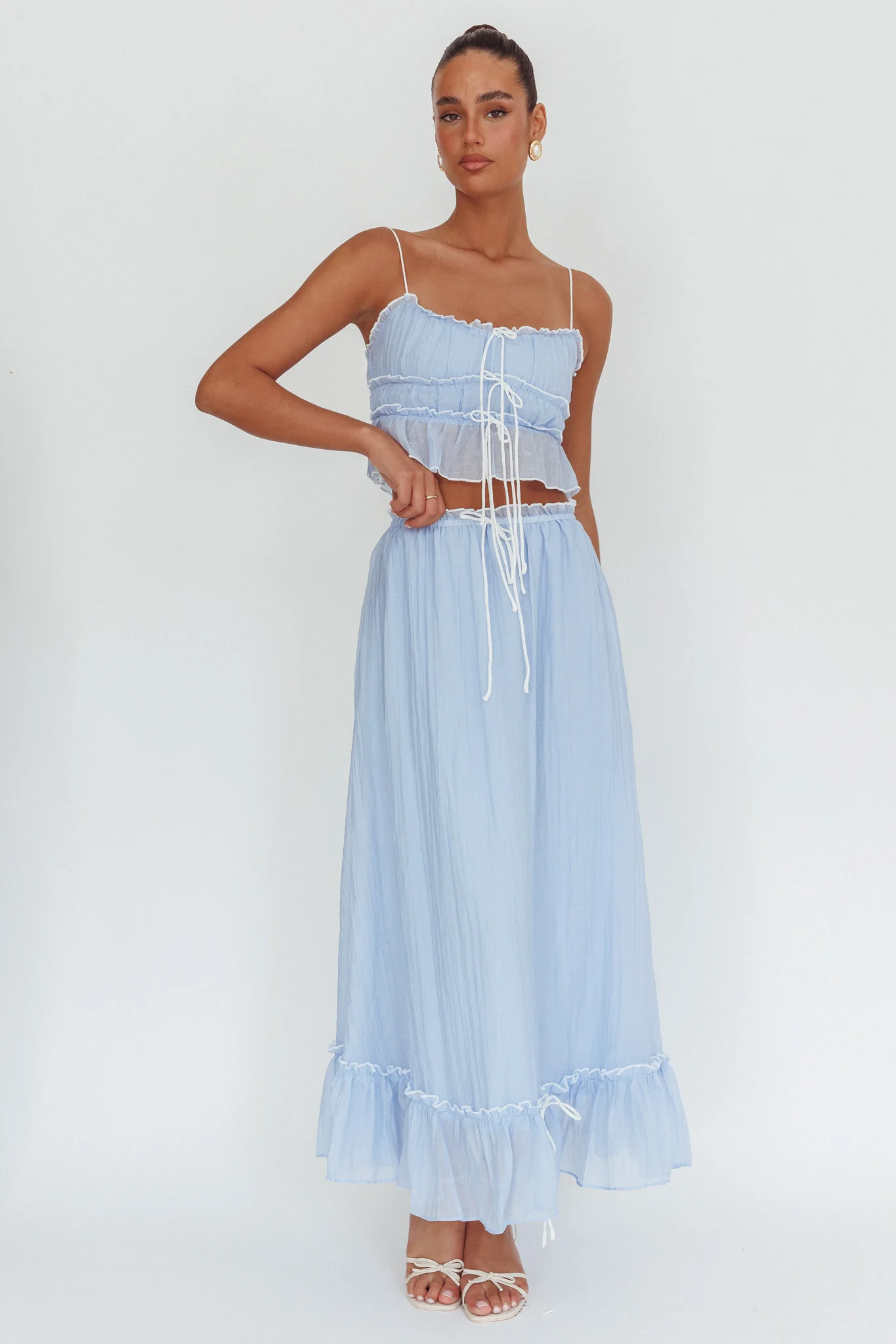 Maidens Tie Detail Overlock Maxi Skirt Cloud Blue - Seraphlike