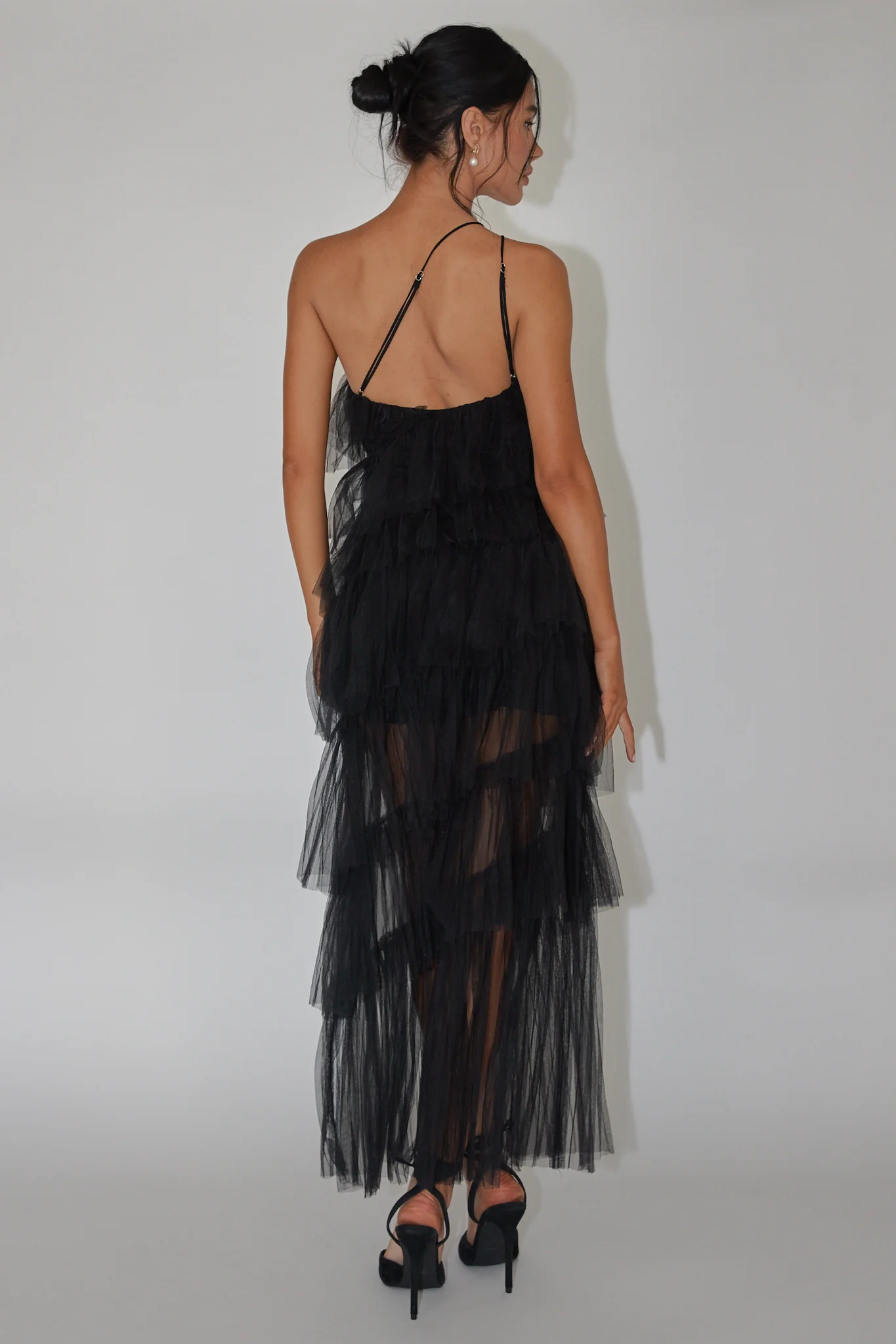 Arrabel Tiered Ruffle Tulle Maxi Dress Black - Seraphlike
