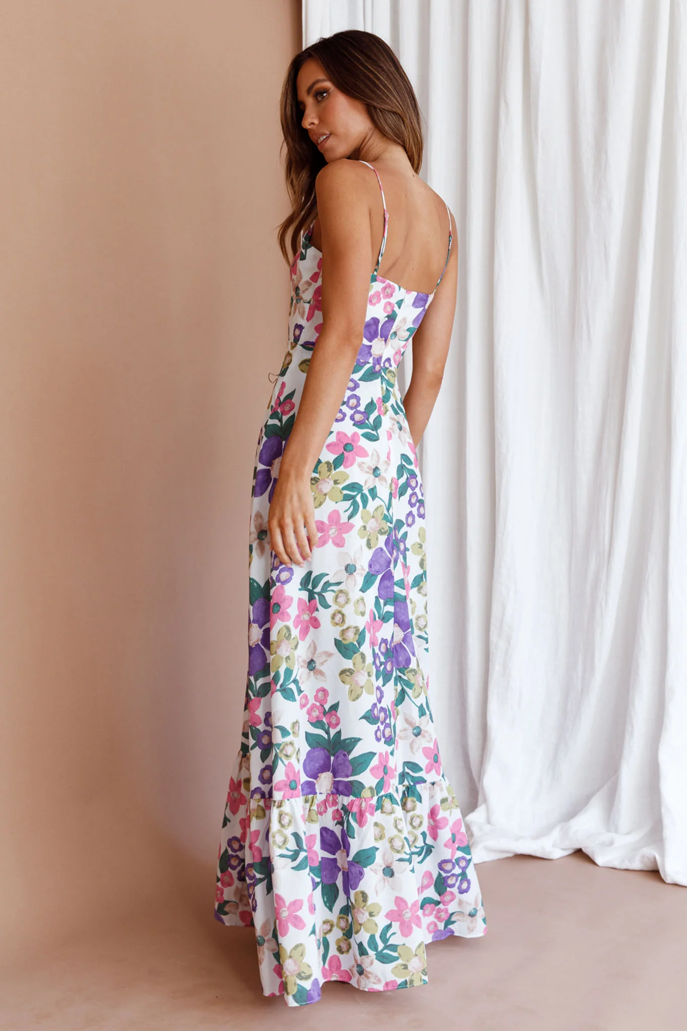 Beachside Flounce Hem Maxi Dress White Floral - Seraphlike