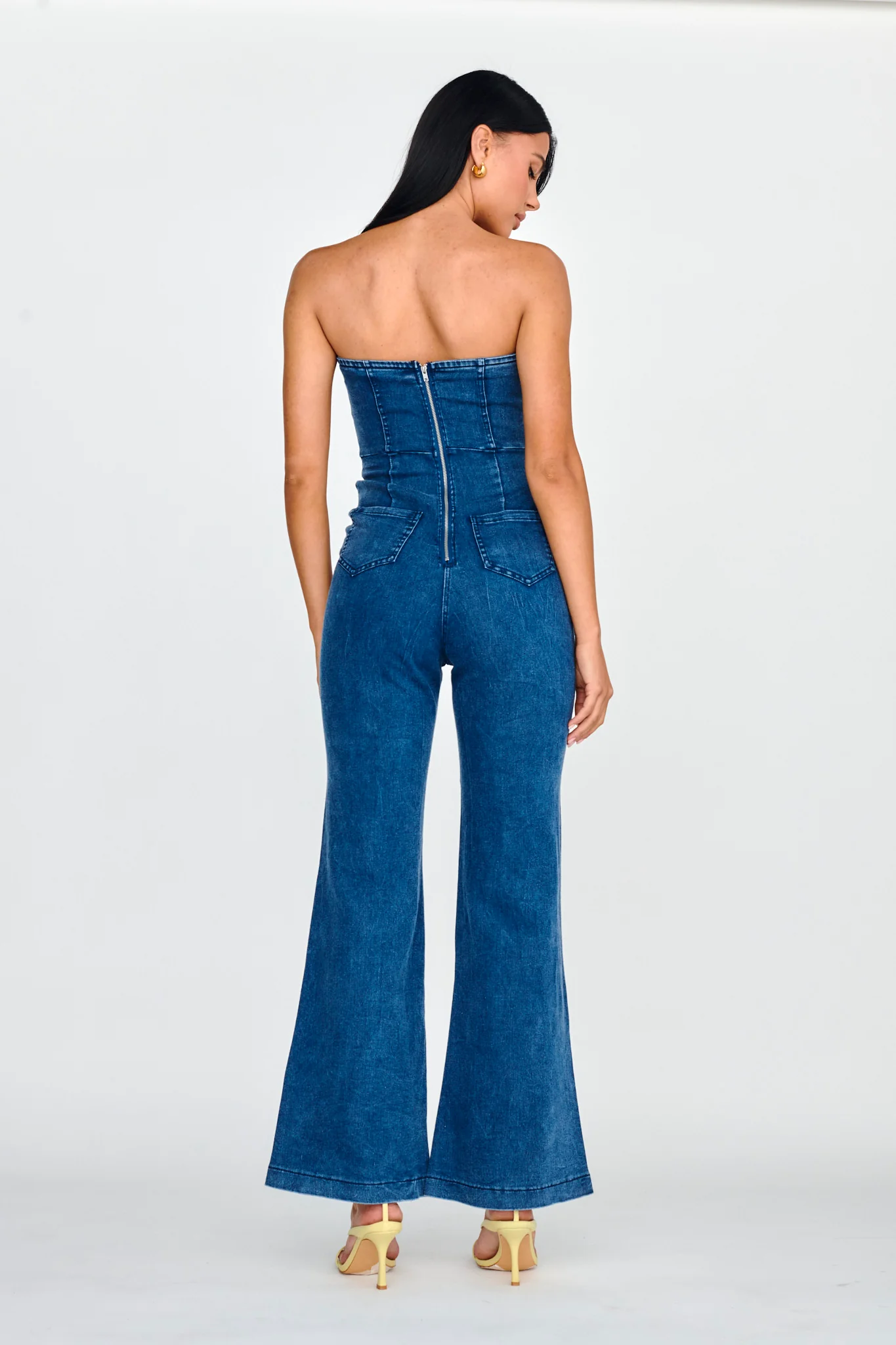 Horizon Strapless Wavy Neckline Jumpsuit Denim - Seraphlike