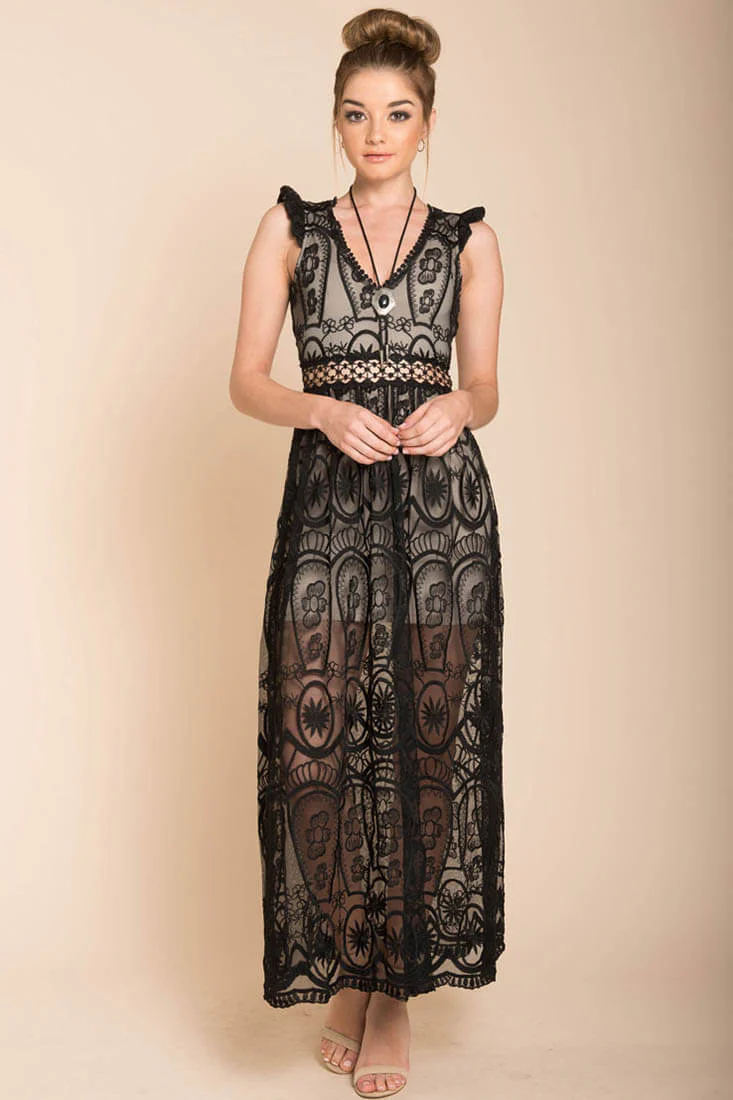 London Bohemian Glamour Maxi Dress Black - Seraphlike