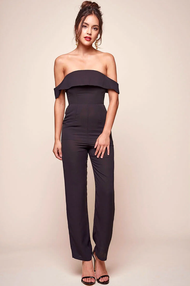 Sarah Summer Nights Ruffle Top Jumpsuit Black - Seraphlike