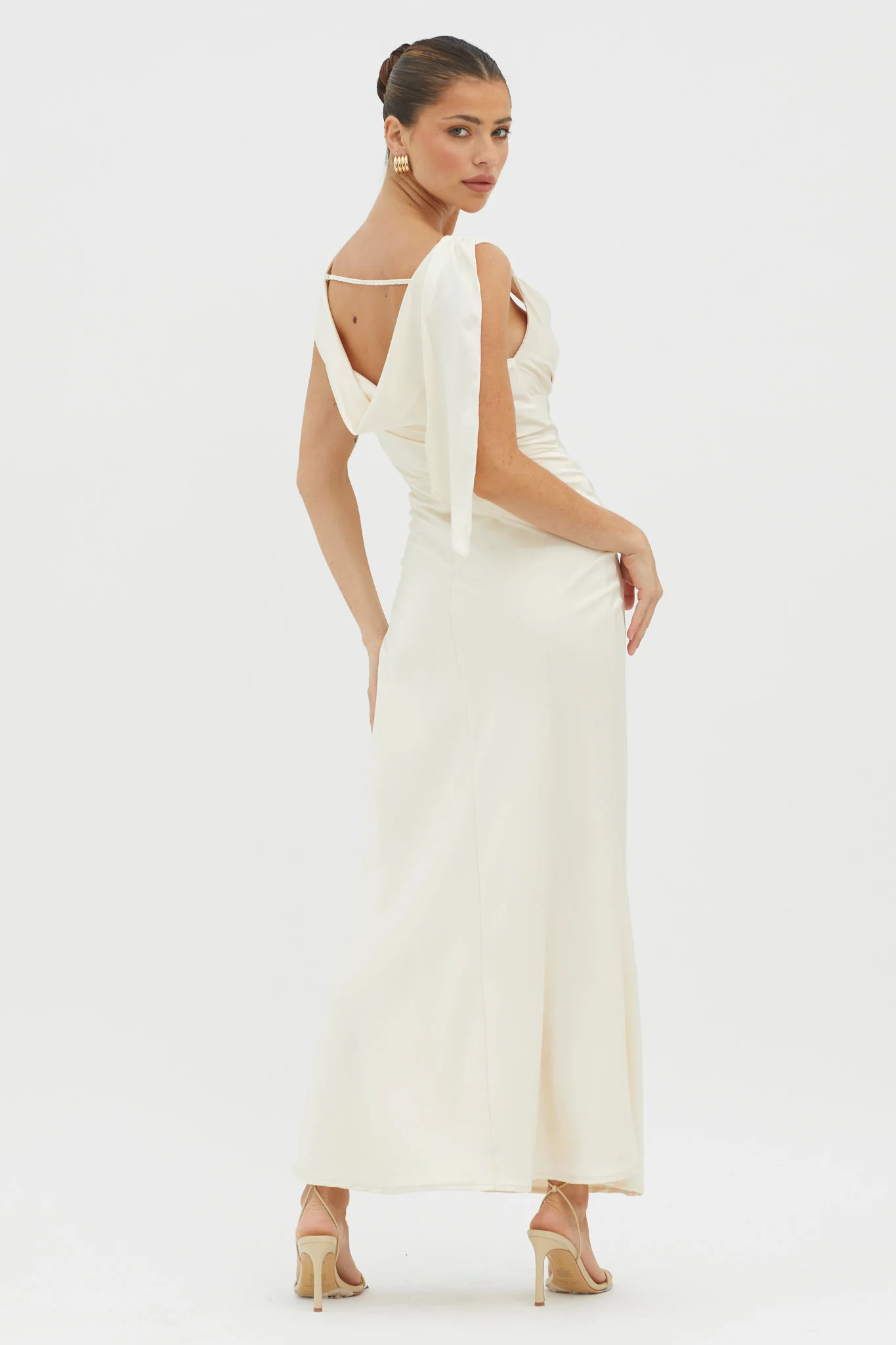 It's A Date Cowl Neck Maxi Dress Pearl - Seraphlike