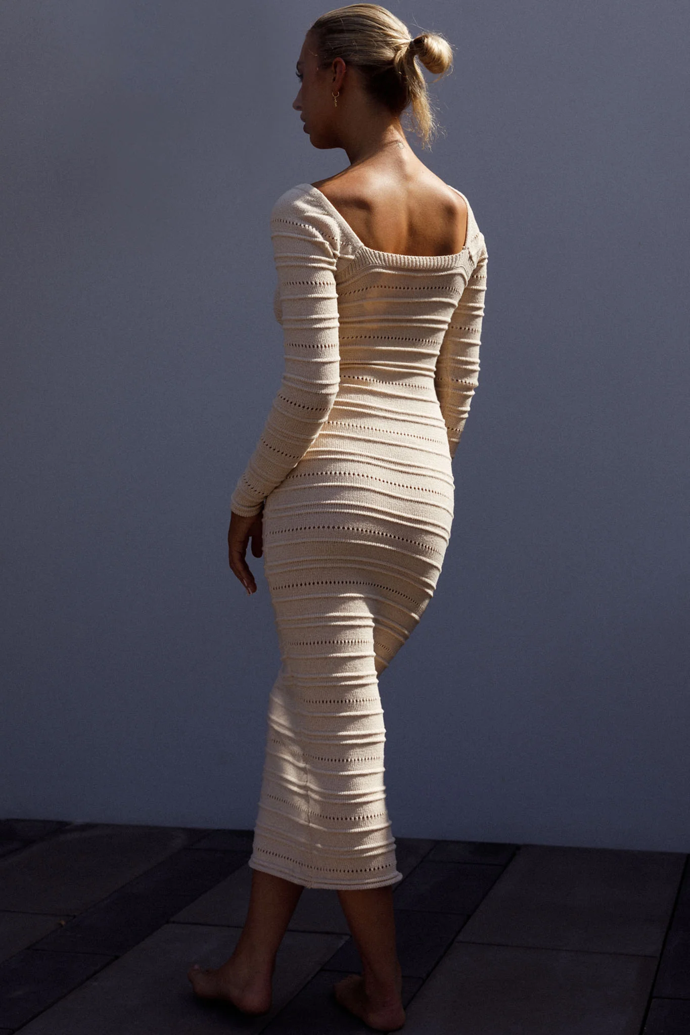 Beachside Crochet Knit Long Sleeve Midi Dress Oat - Seraphlike