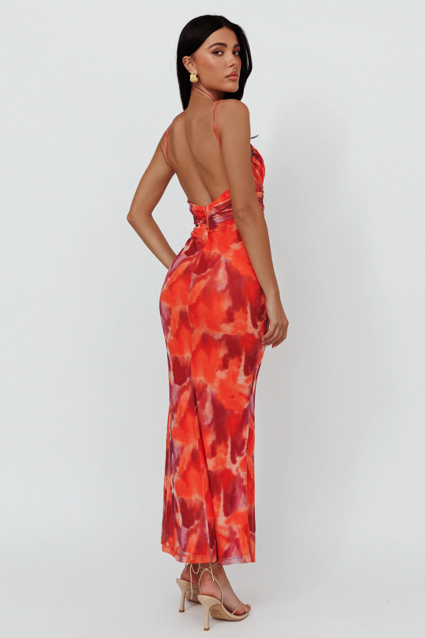 Marrakesh Gathered Bust Maxi Dress Print Orange - Seraphlike