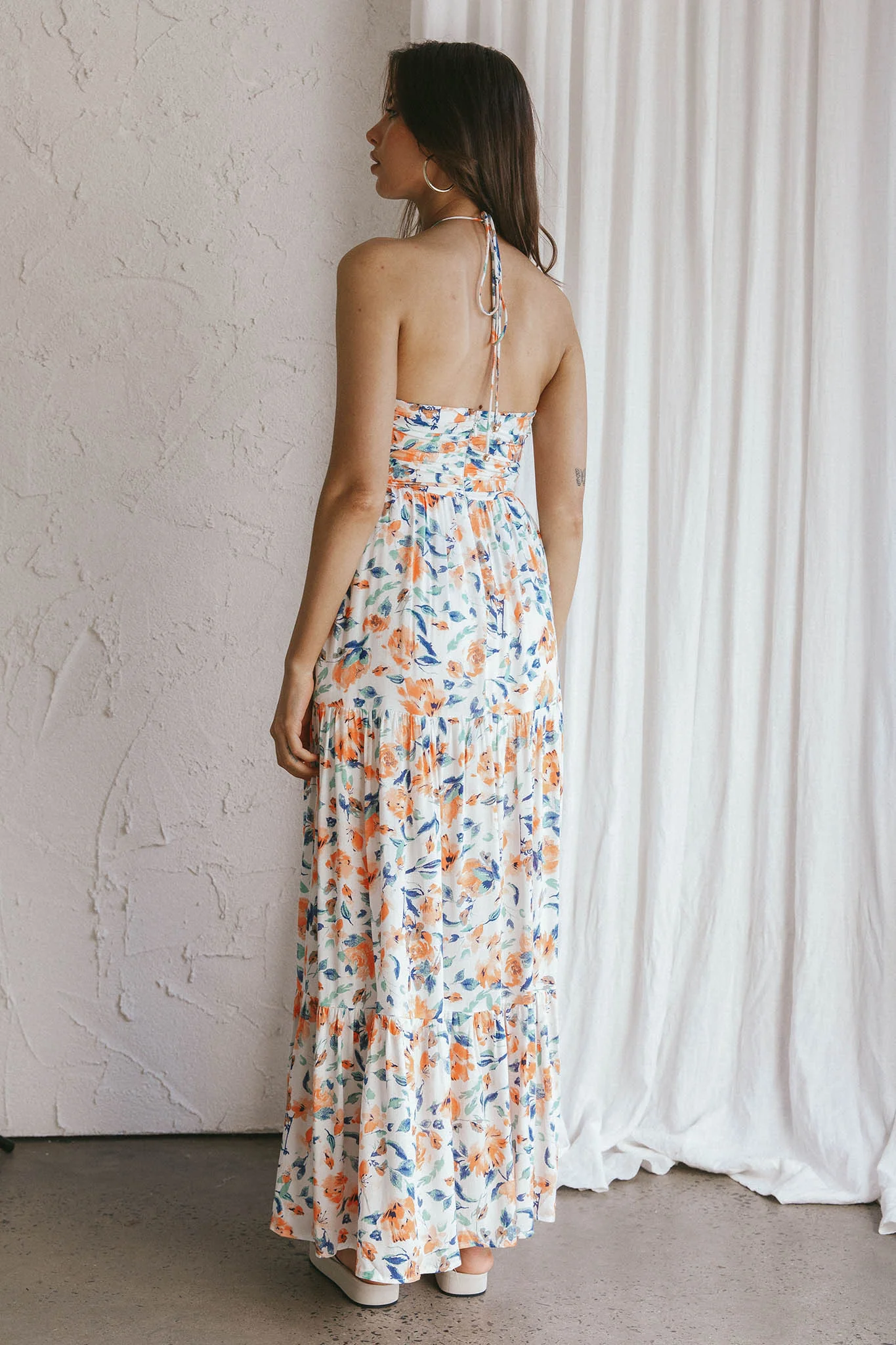 Asiah Halterneck Maxi Dress Floral Orange - Seraphlike