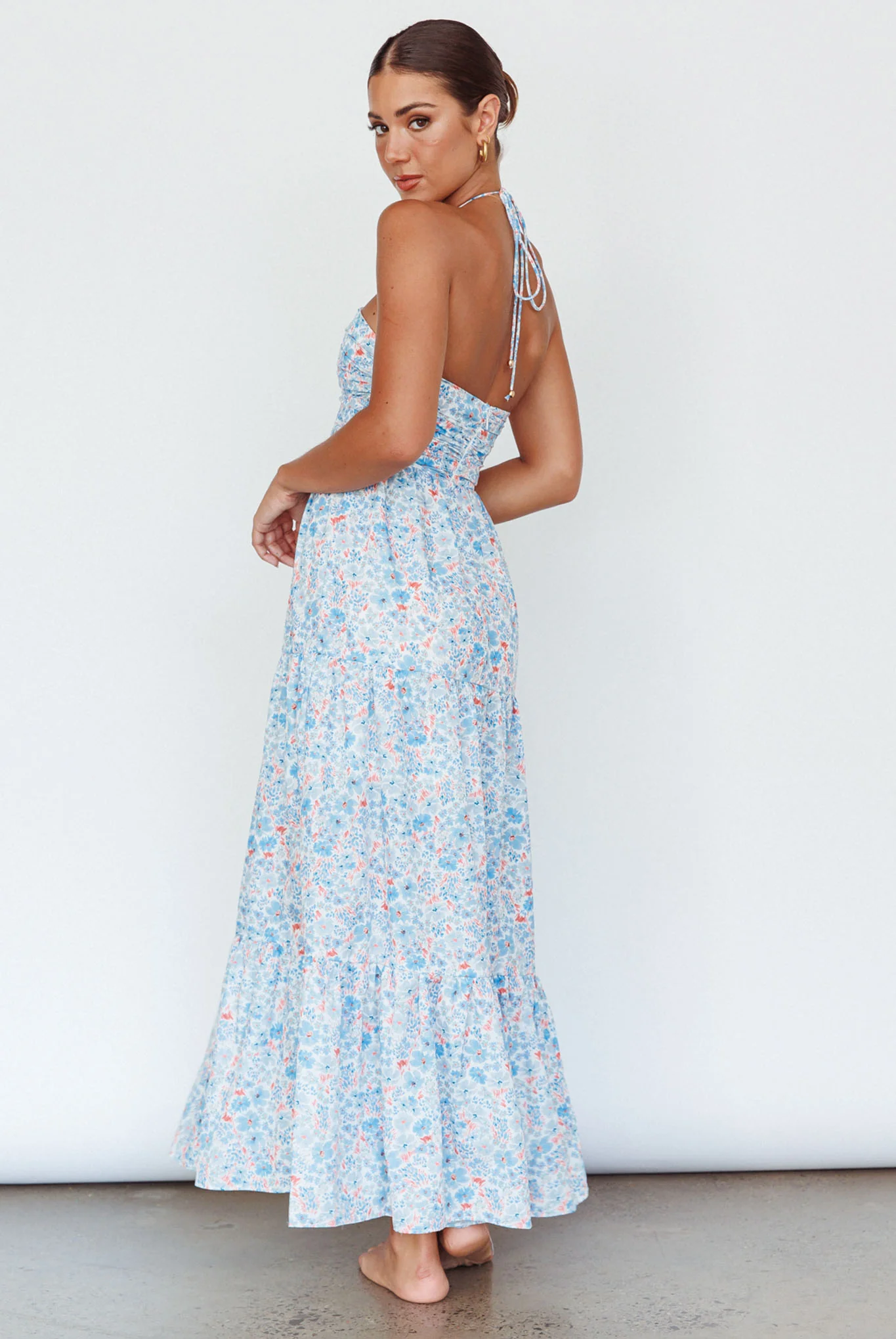 Asiah Halterneck Maxi Dress Flowers Blue - Seraphlike