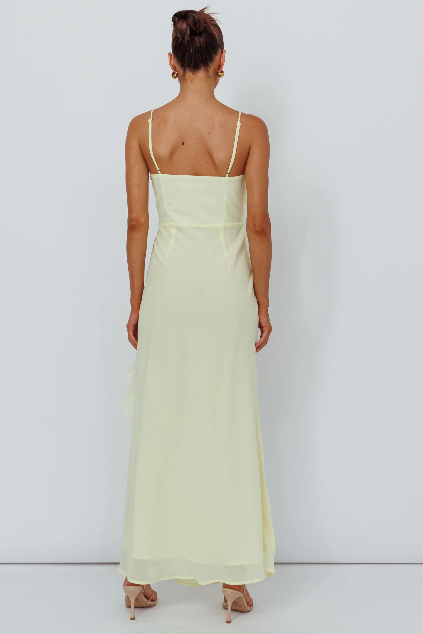 Jayna Ruffle Trim Split Dress Yellow - Seraphlike