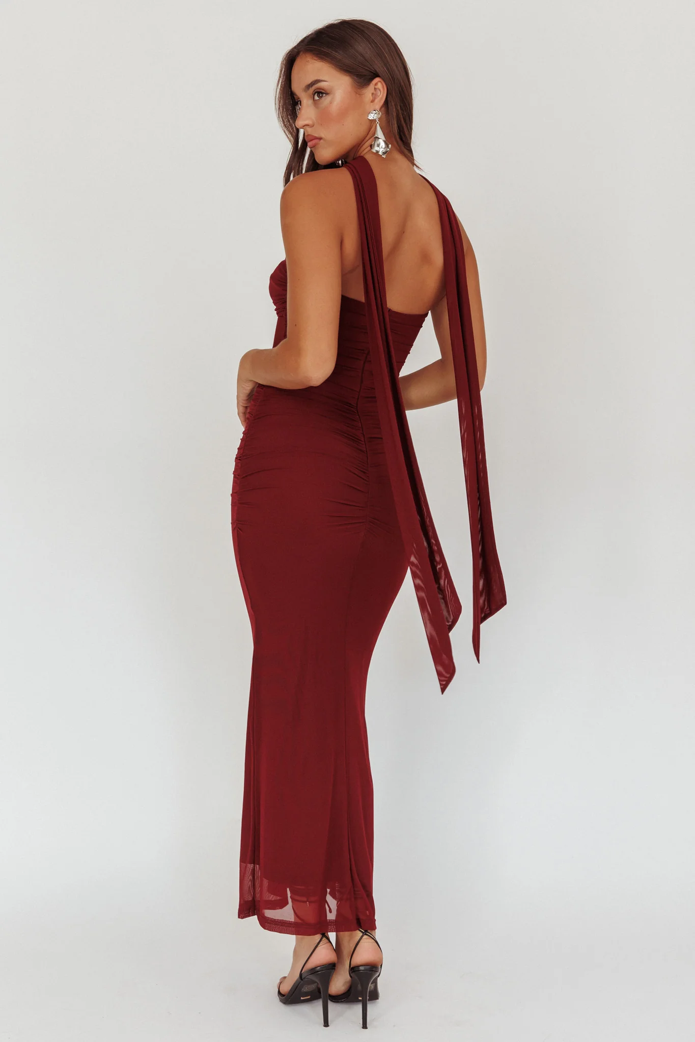 Oliana Strapless Mesh Maxi Dress Wine - Seraphlike