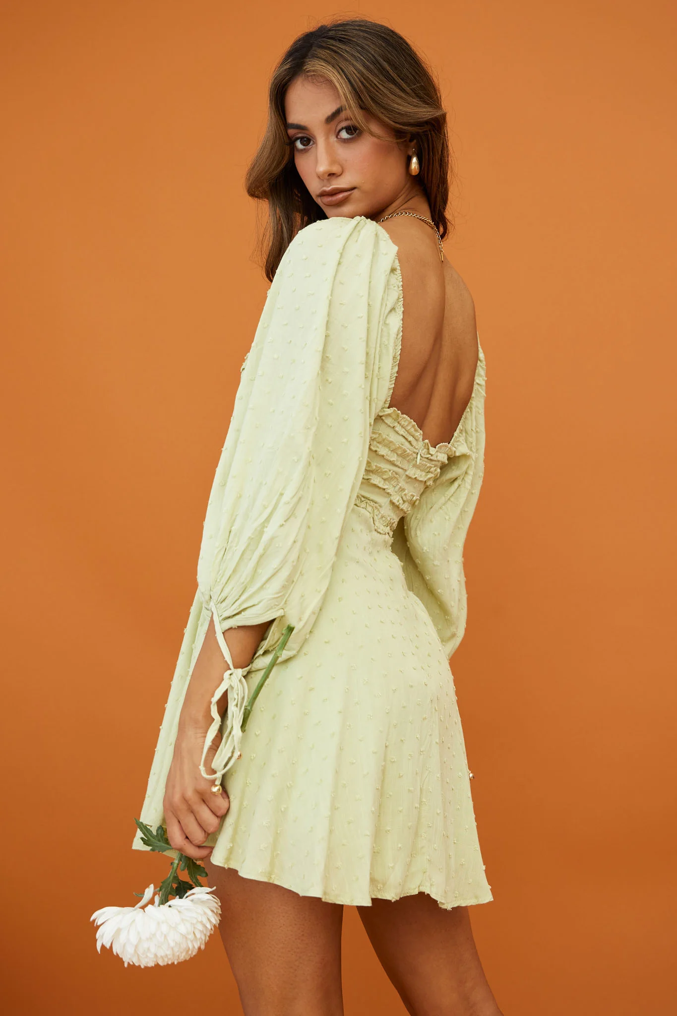 Illia Three-Quarter Balloon Sleeve Frill Bodice Dress Apple - Seraphlike