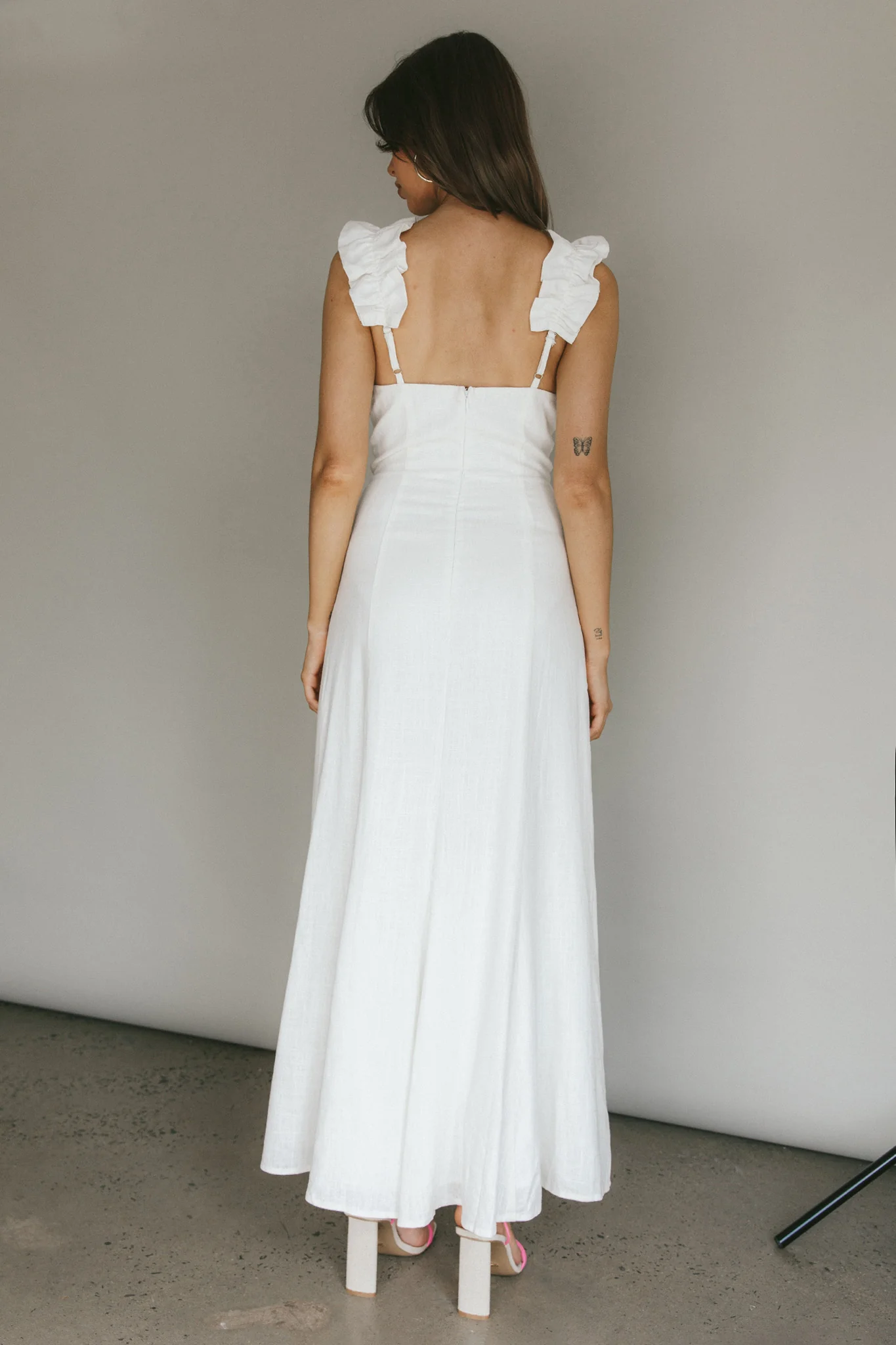 Bronte Ruffle Strap Midi Dress Cream - Seraphlike