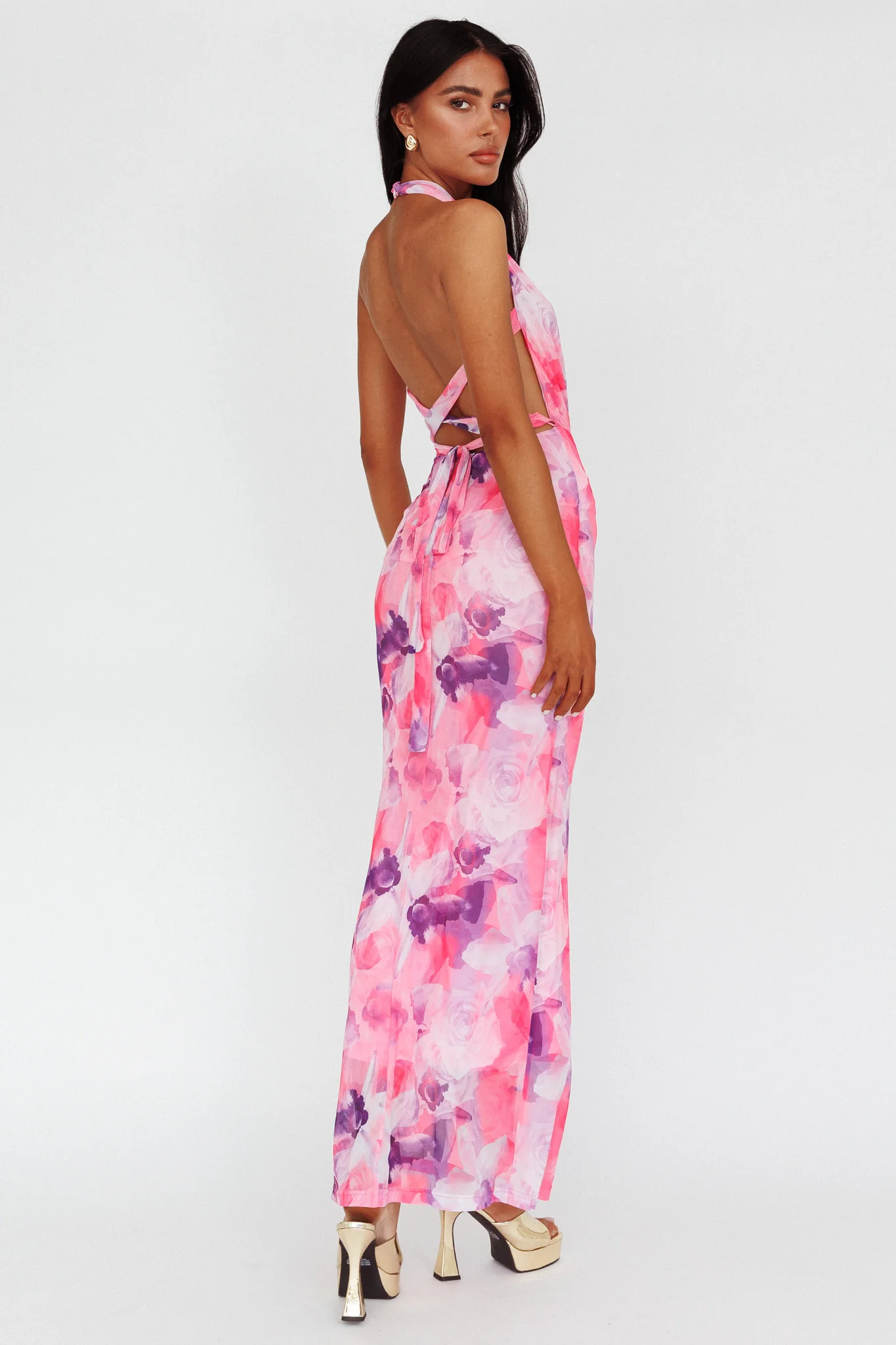 Janika Halterneck Maxi Dress Floral Pink - Seraphlike