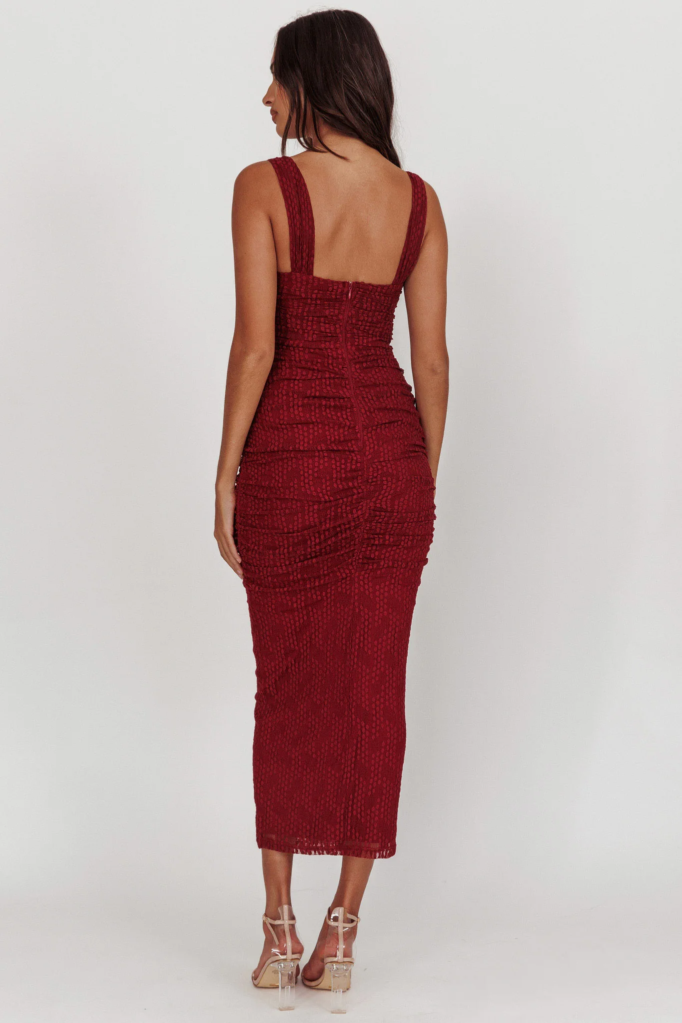 Oliana Lace Midi Dress Burgundy - Seraphlike