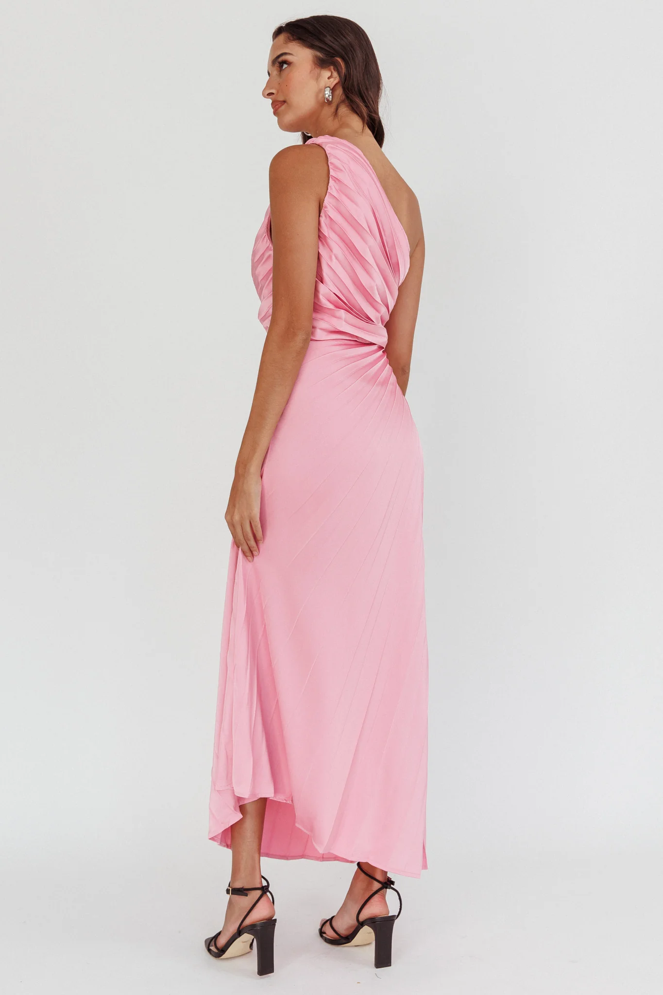 Scarlett One-Shoulder Pleat Maxi Dress Pink - Seraphlike