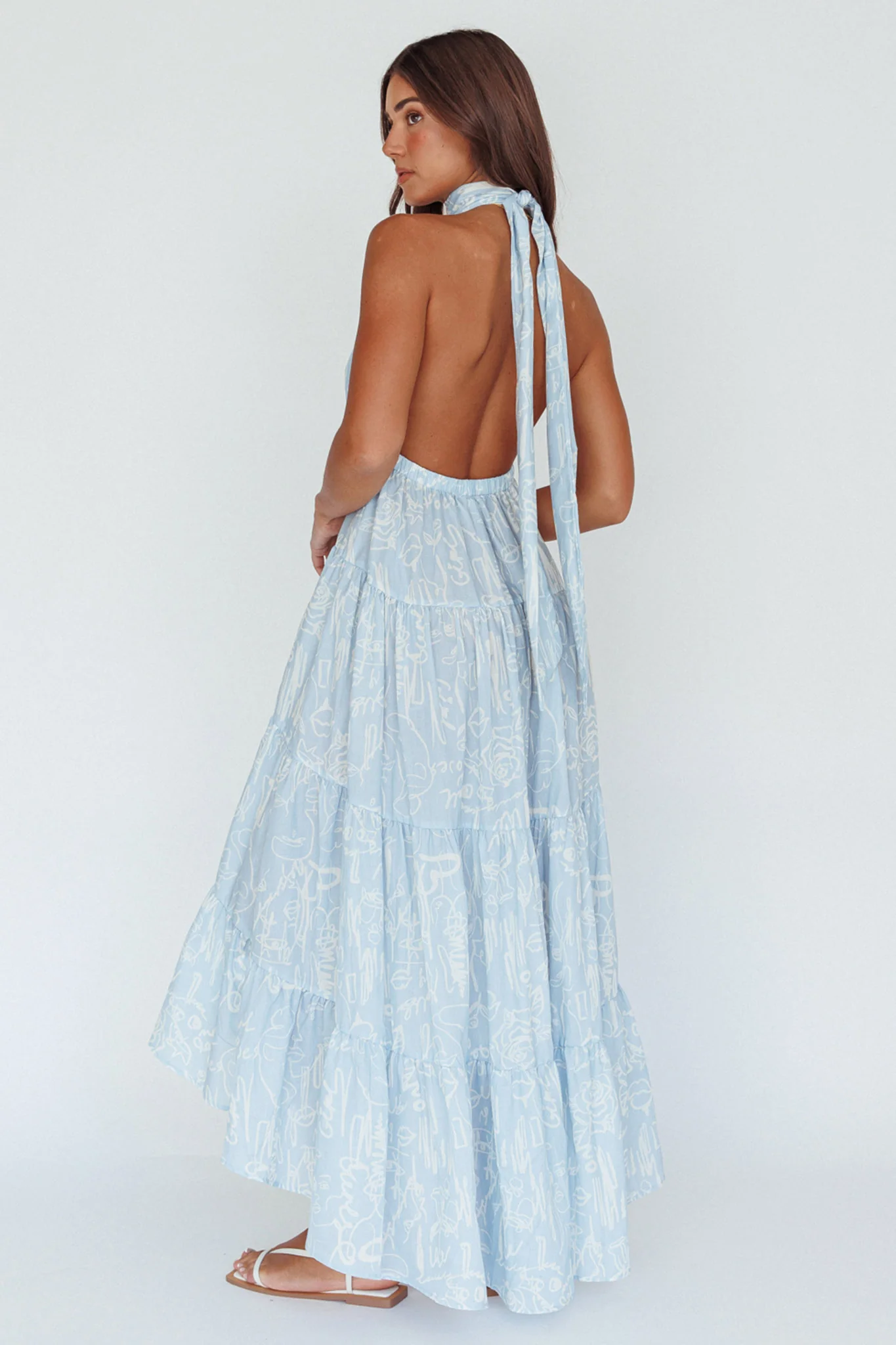 South Haven Halter Midi Dress Floral Blue - Seraphlike