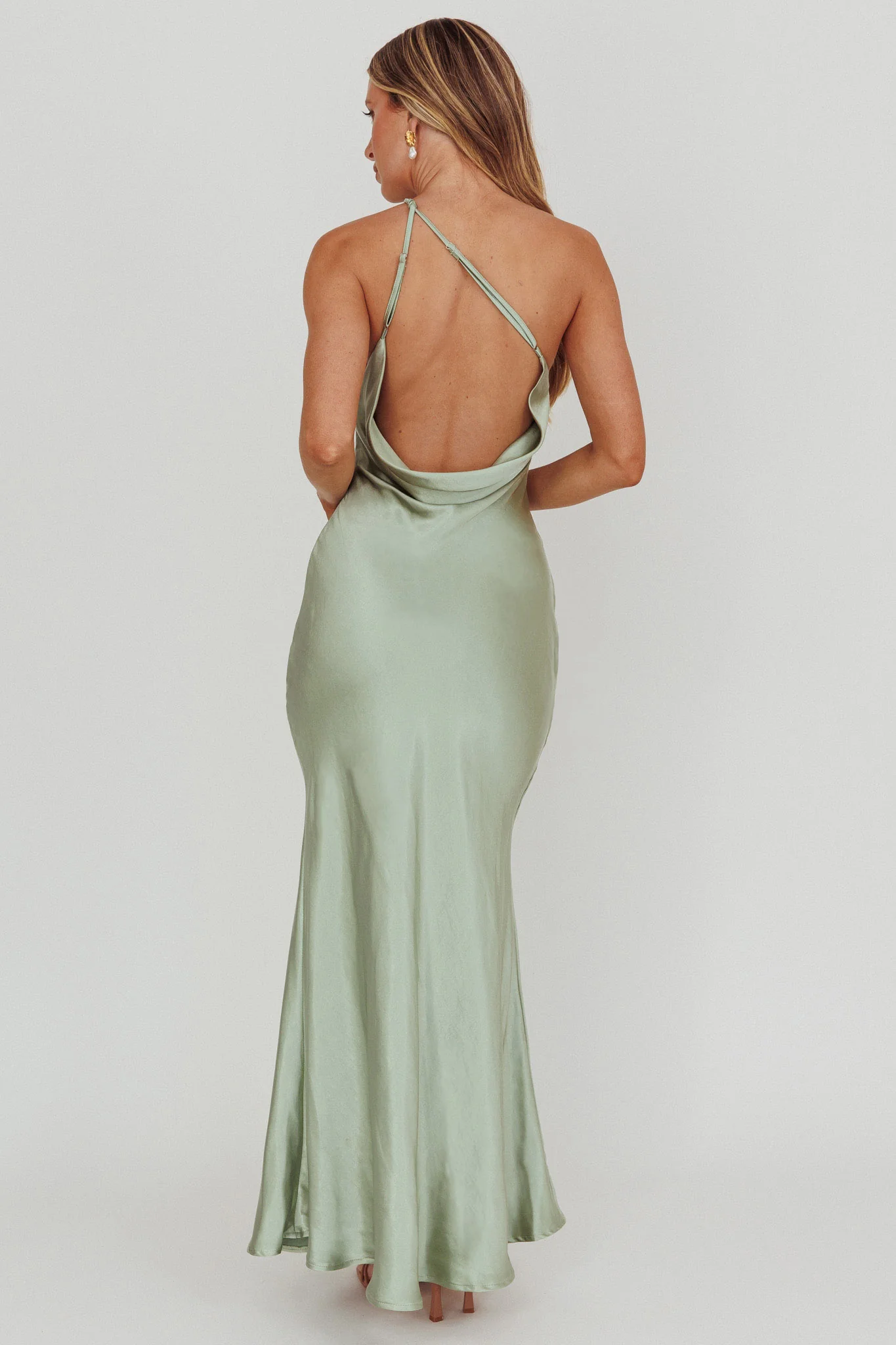 Emmaline One-Shoulder Open Back Maxi Dress Sage - Seraphlike