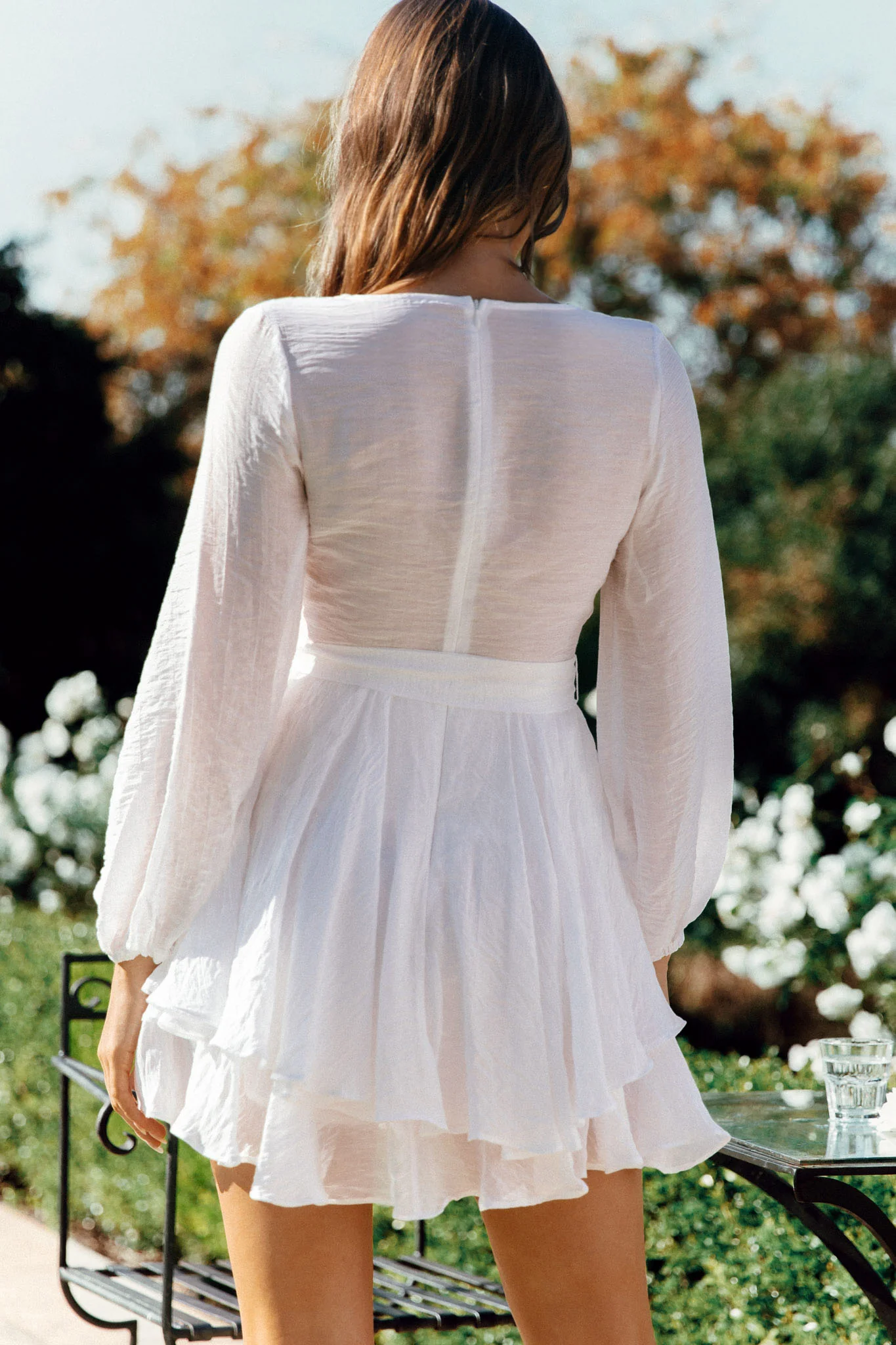 Believe Me Long Sleeve Surplice Neckline Dress White - Seraphlike