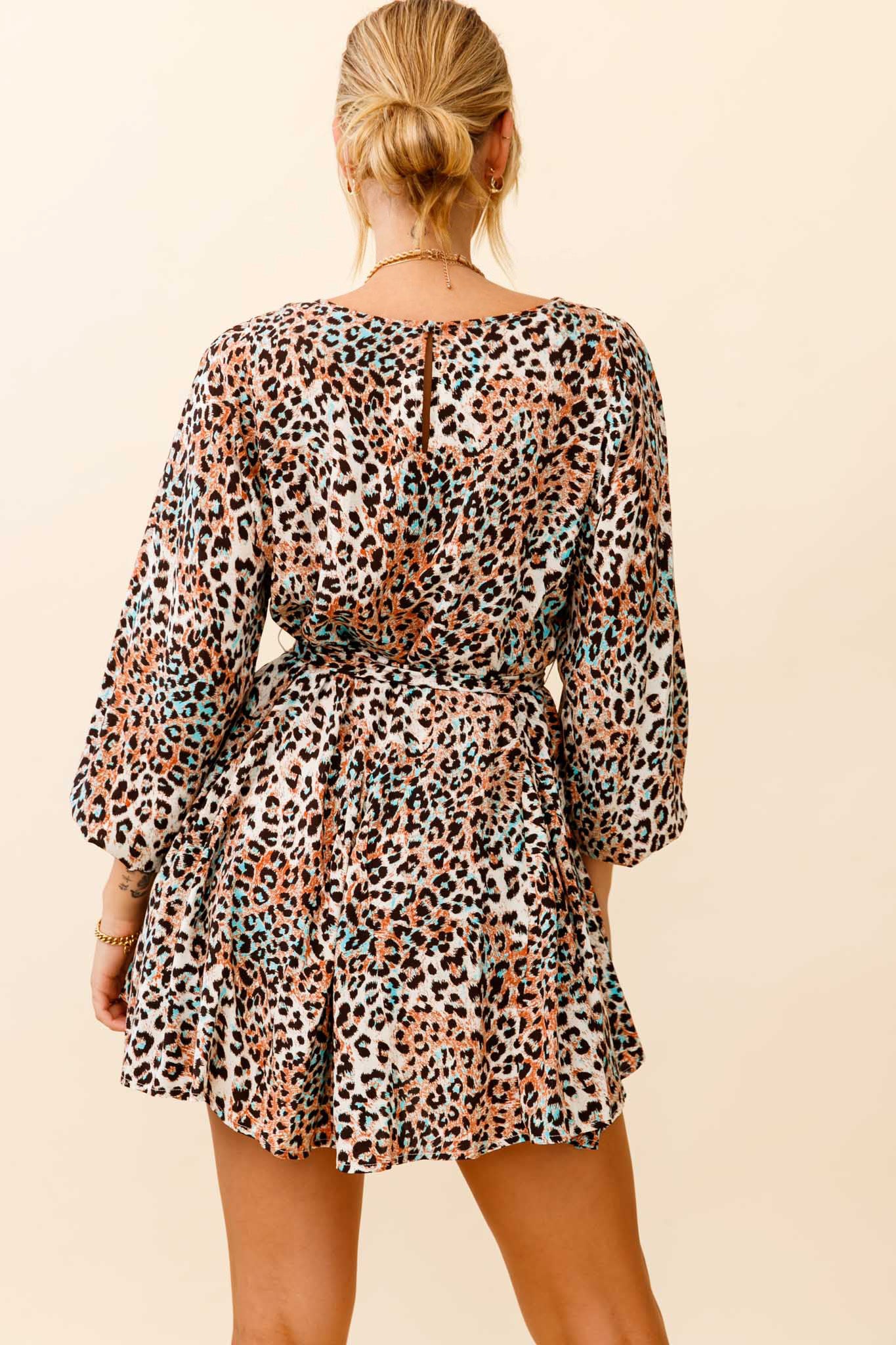 Drift Away Long Sleeve Godet Detail Dress Leopard Print Brown - Seraphlike