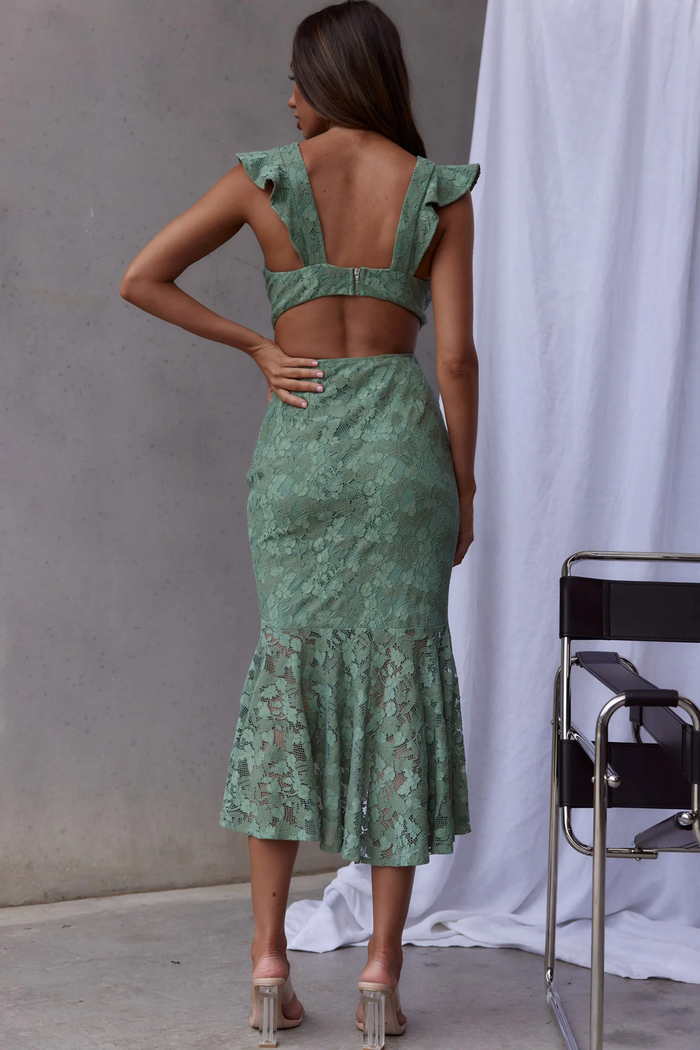 Jackie Pinafore Floral Lace Dress Avocado - Seraphlike