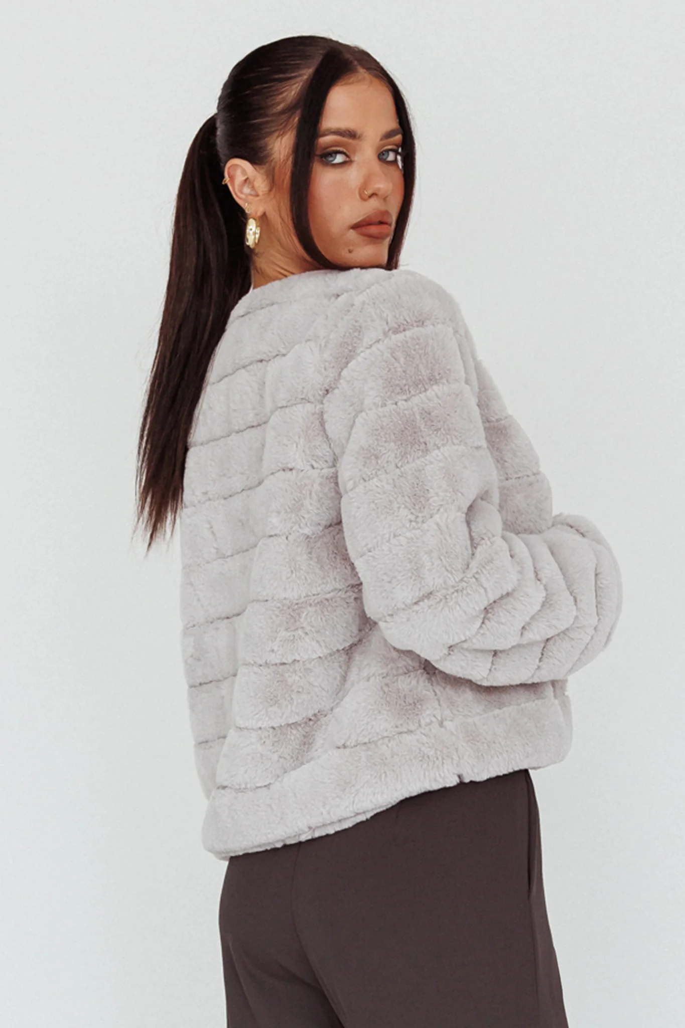 Montana Faux Fur Jacket Light Grey - Seraphlike