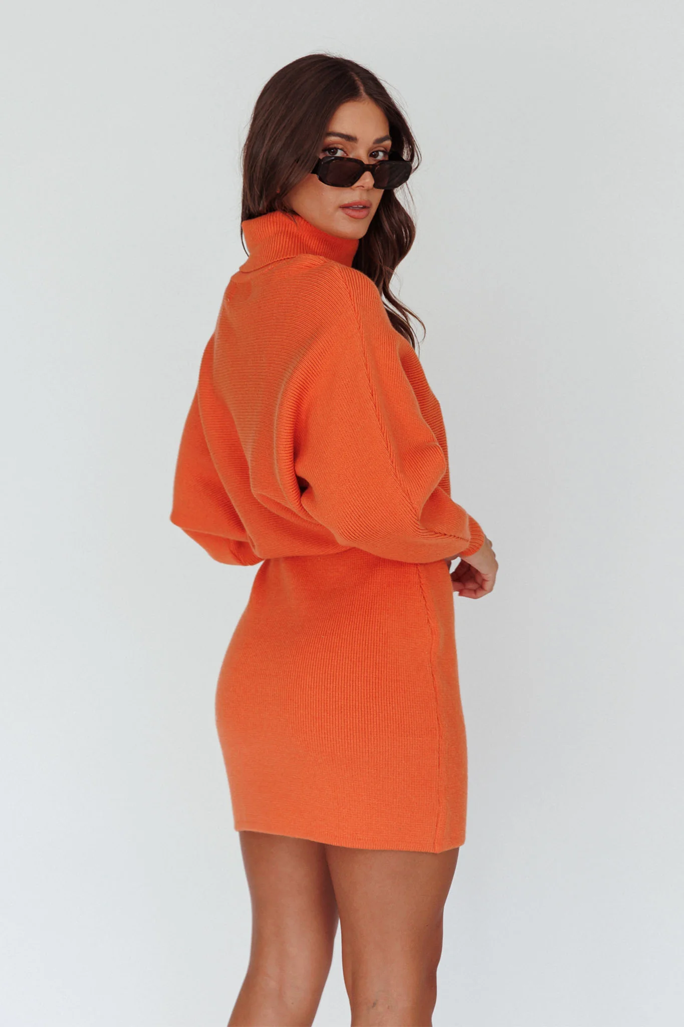 North Star High Neck Sweater Mini Dress Orange - Seraphlike