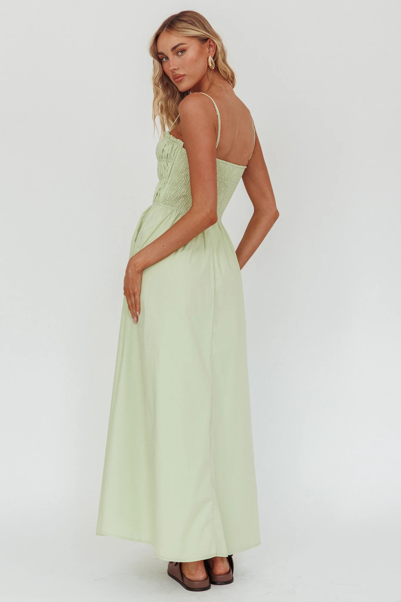 Remember When Tied Bodice Maxi Dress Sage - Seraphlike