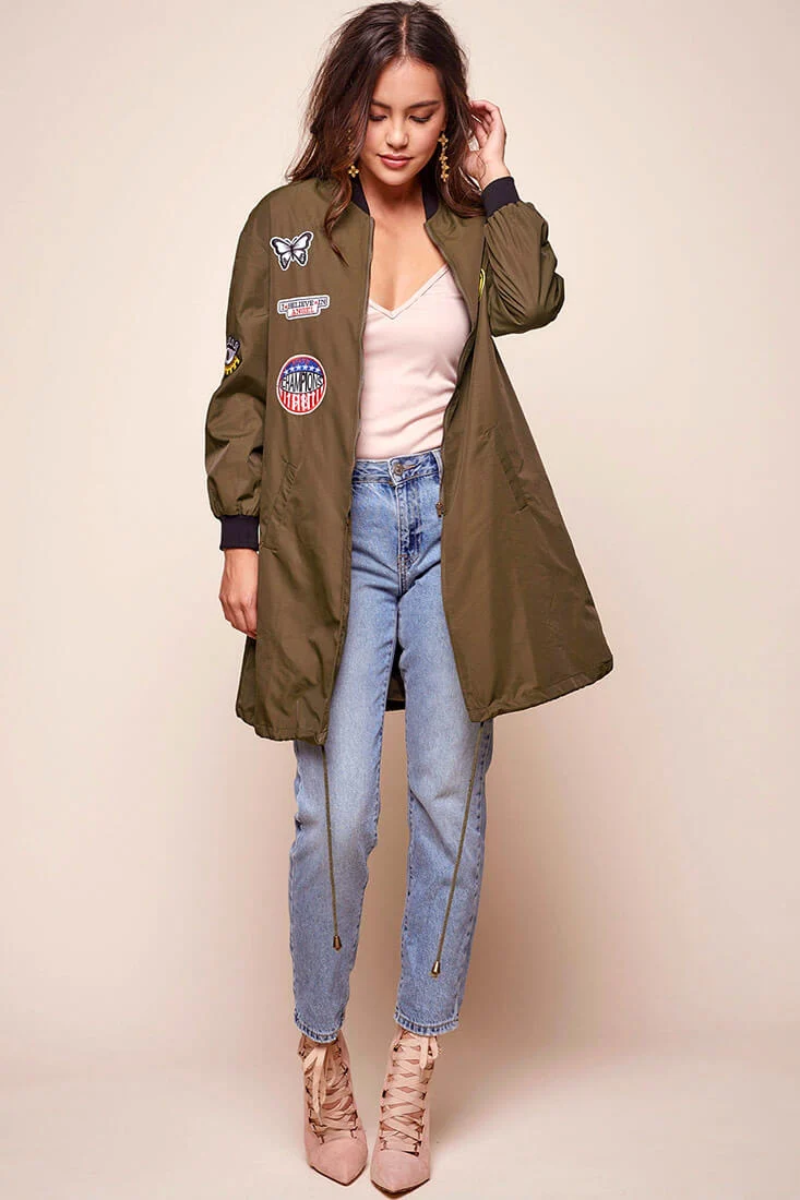 Harlan Patchwork Bomber Army Green Khaki - Seraphlike