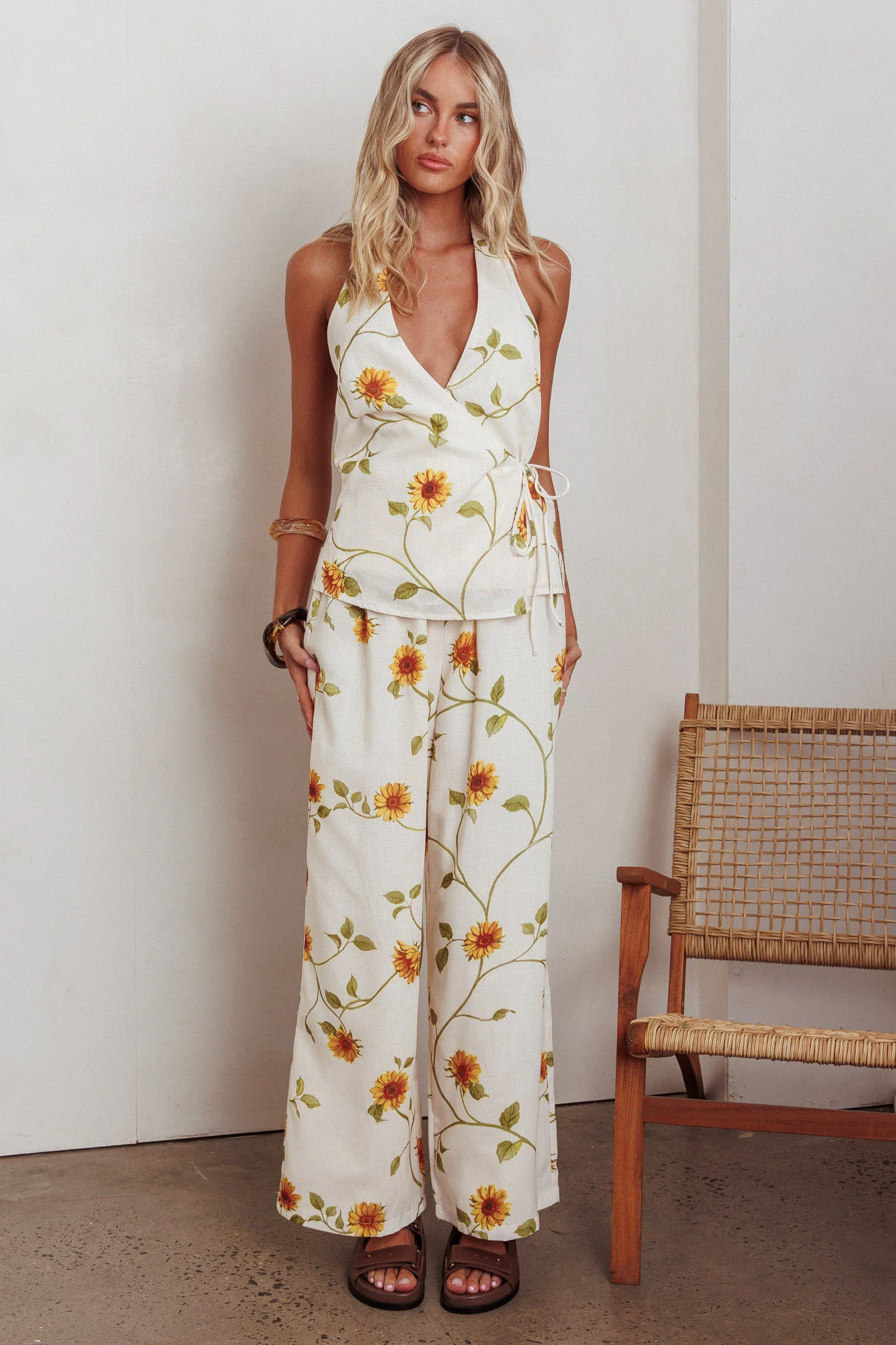 Sway Waist-Tie Halter Top Sunflower - Seraphlike