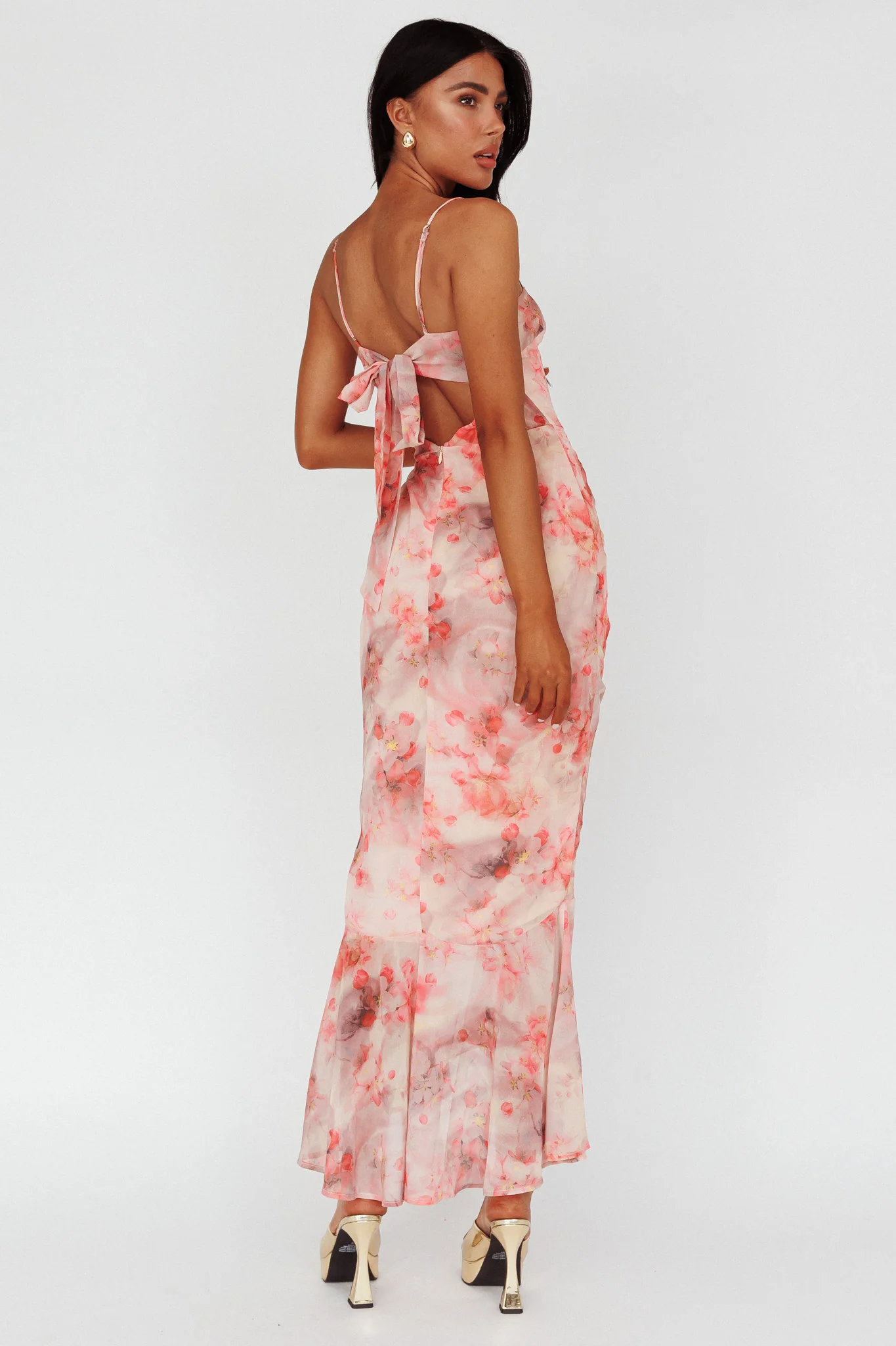Sayna Ruched Front Midi Dress Floral Pink - Seraphlike