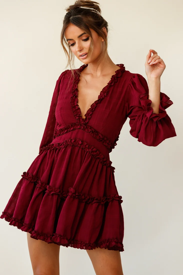 Laney Cutout Back Balloon Sleeve Dress Plum - Seraphlike